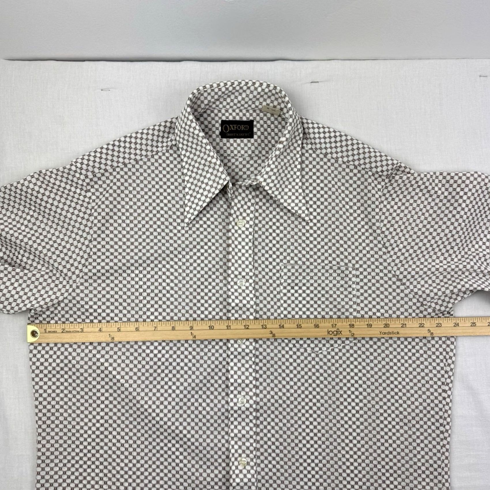 J Brand VINTAGE Oxford Button-Up Shirt Geometric Short Sleeve Adult XL White 70s USA Mens Size US XL / EU 56 / 4 - 7 Thumbnail