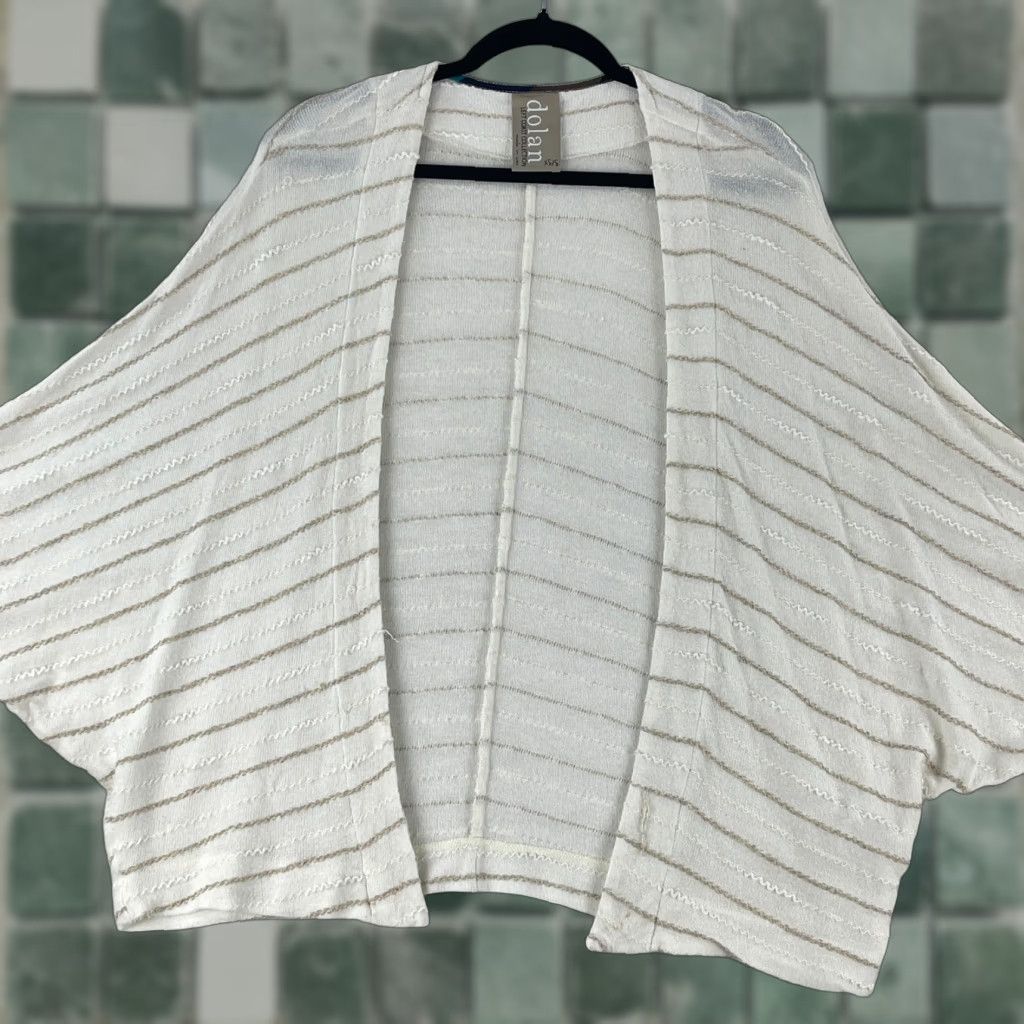 Vintage Dolan Ivory Striped Knit Open Front Cardigan Womens XS/S Dolman Sleeve Novelty Dolan Knit Cardigan Shirt? Size XS / US 0-2 / IT 36-38 - 1 Thumbnail