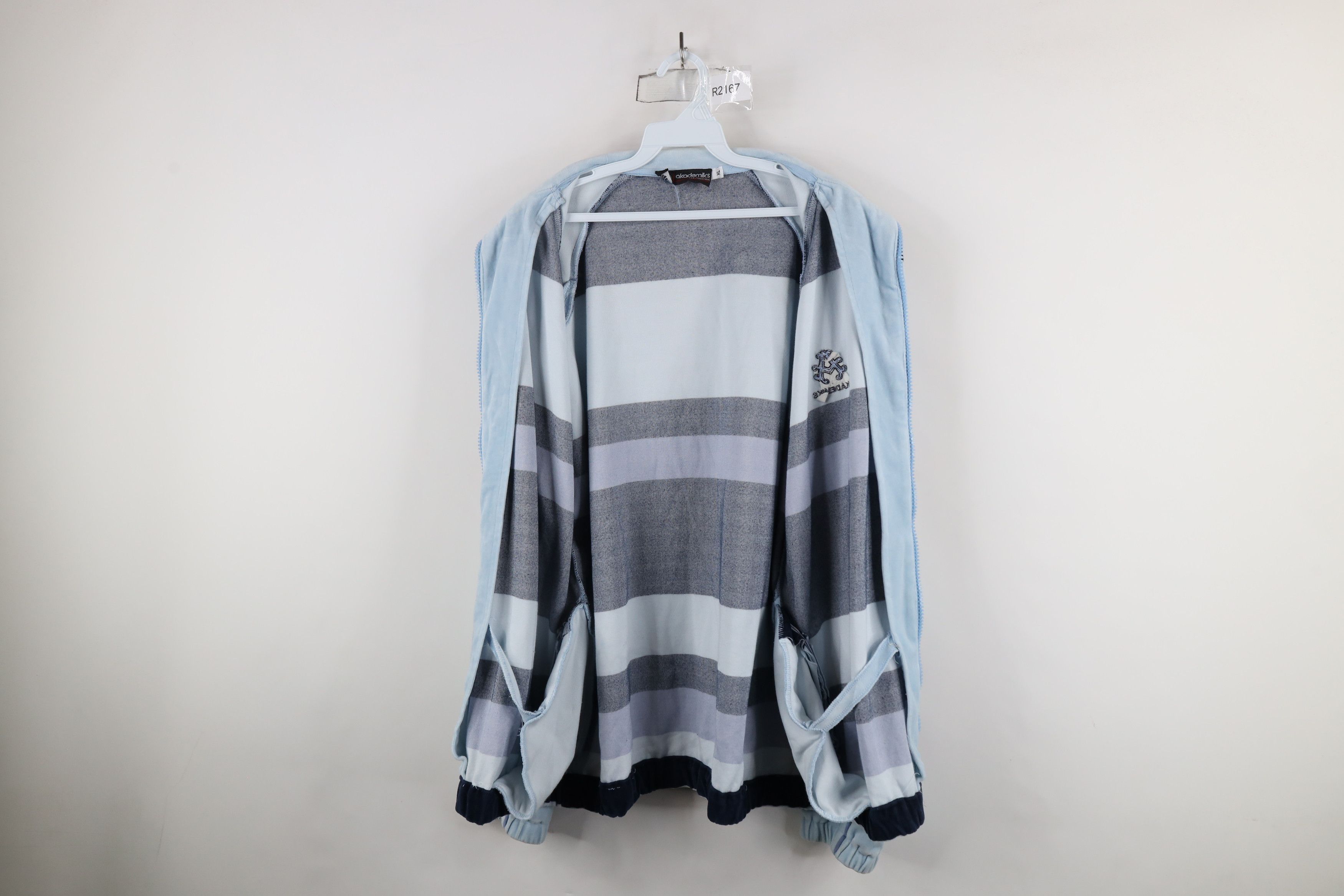 Akademiks × Vintage Vintage 90s Akademiks Striped Velour Full Zip Jacket Blue Size US XL / EU 56 / 4 - 10 Thumbnail