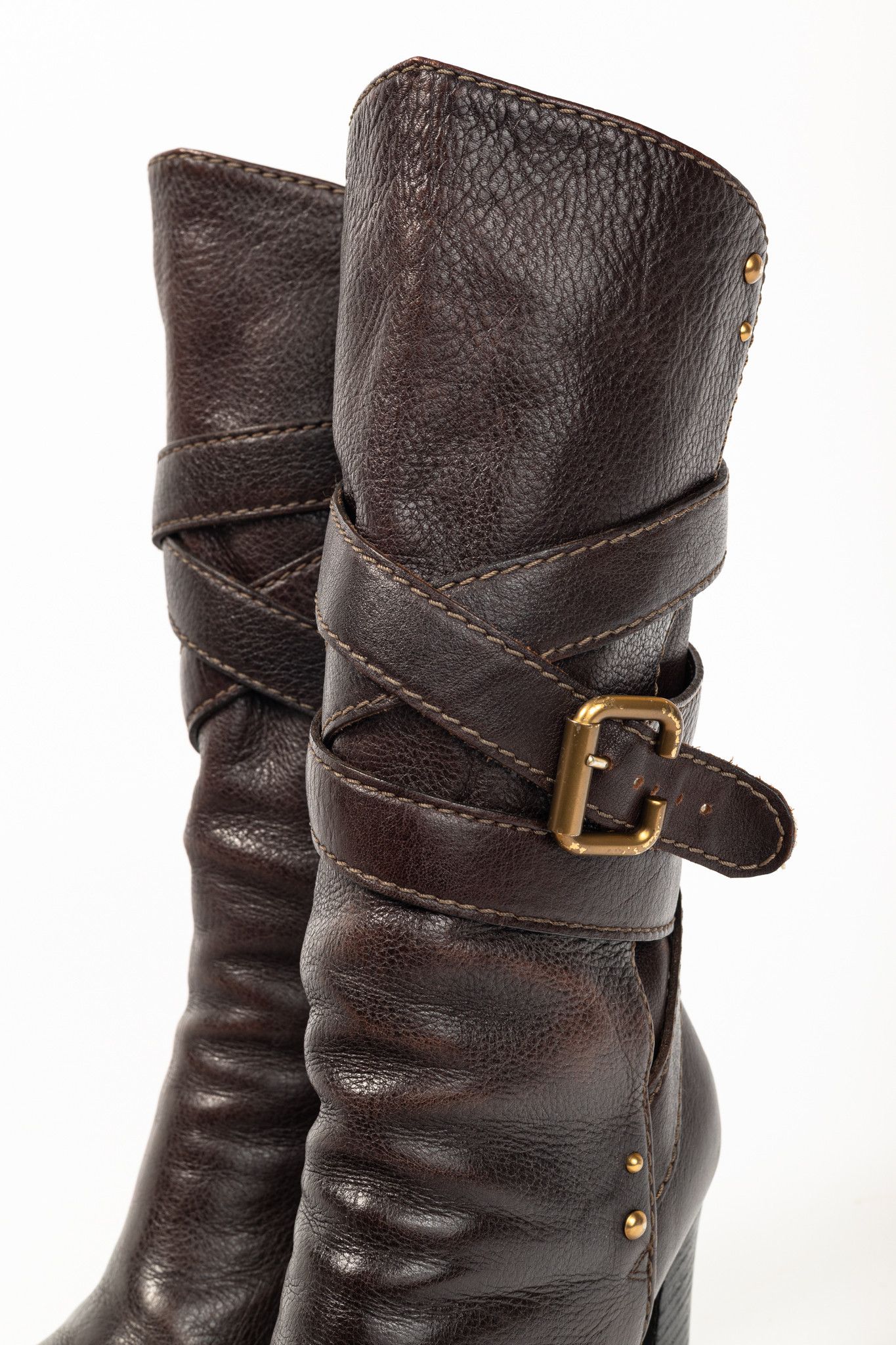 Chloe Chloe Paddington Brown Pebbled-Leather Wraparound Boots Size US 8.5 / IT 38.5 - 7 Thumbnail