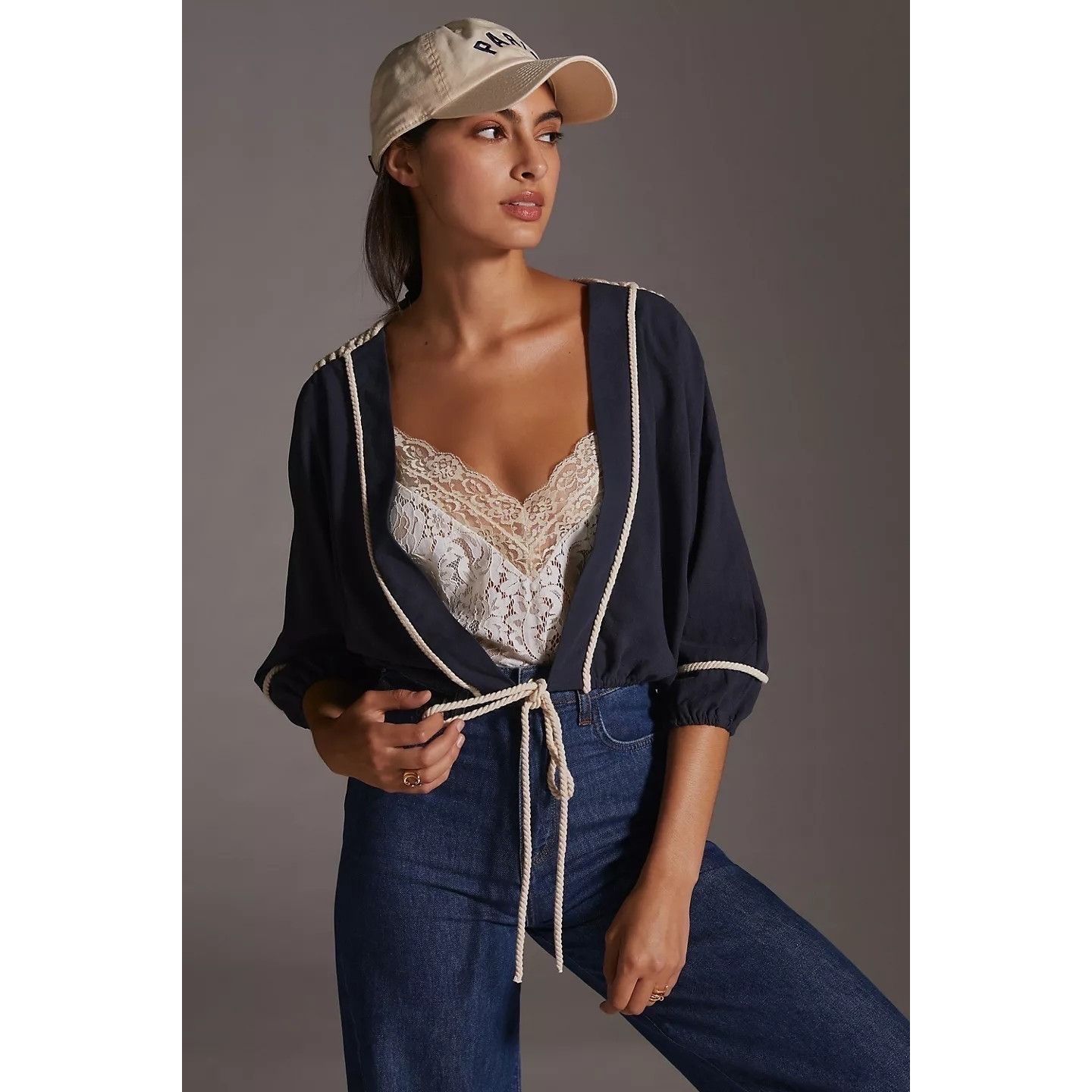 Anthropologie Anthropologie Nautical Shrug With Ivory Rope Trim & Tie Deta Size ONE SIZE - 2 Thumbnail
