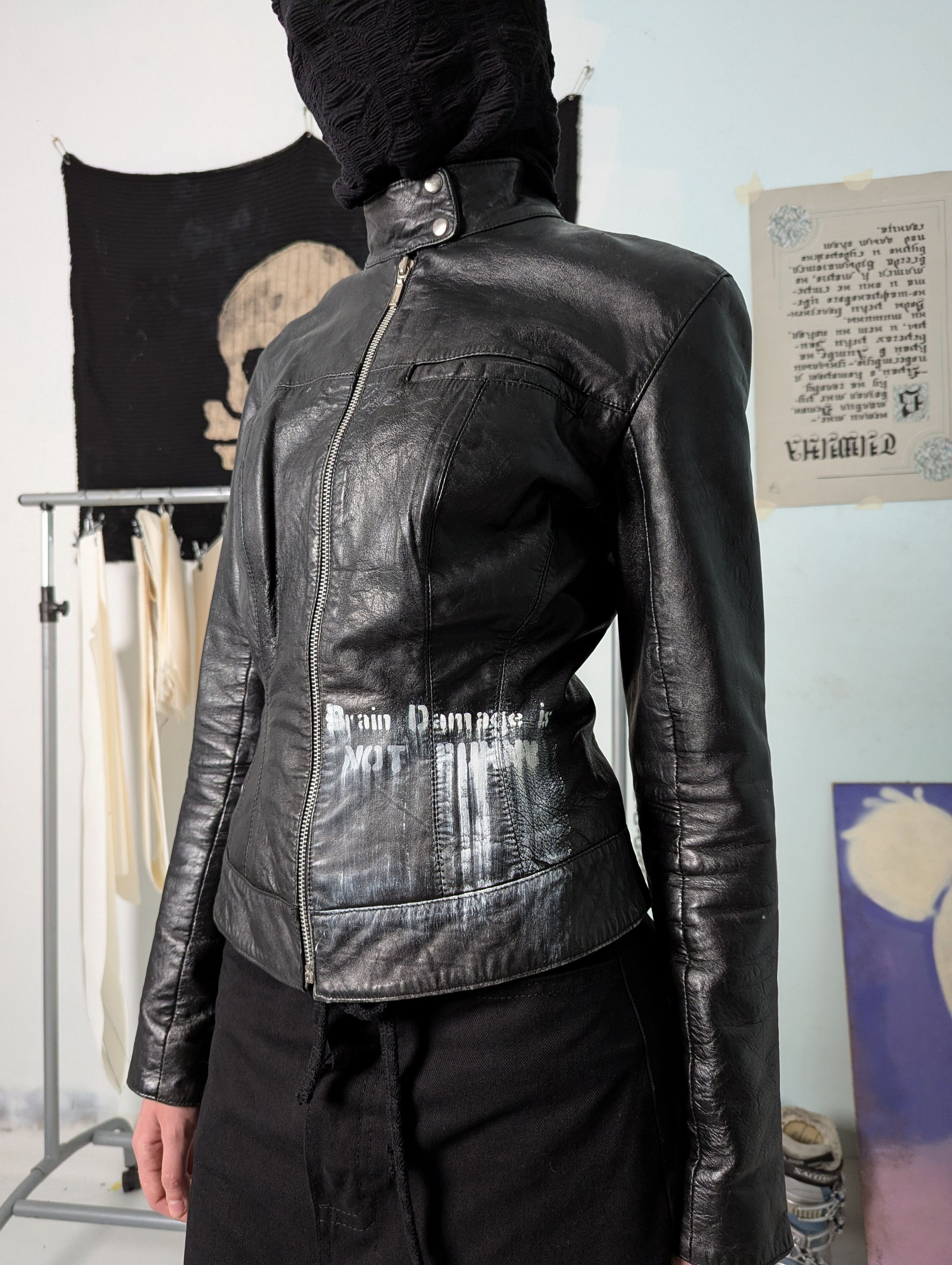 Leather 00s Fitted Handprinted Leather Jacket Size M / US 6-8 / IT 42-44 - 1 Thumbnail
