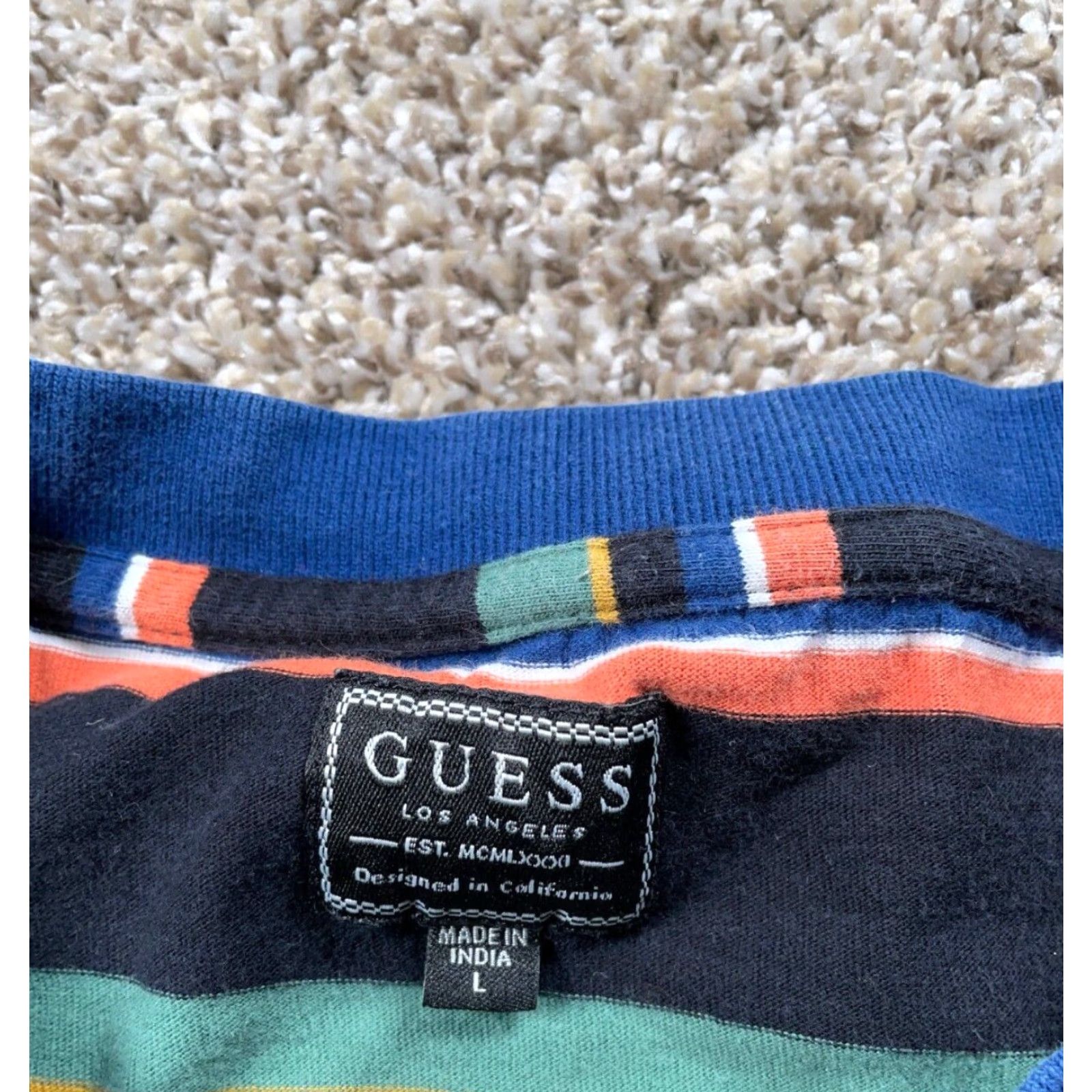 Guess GUESS Striped Embroidered T-Shirt Adult Large Black Orange Green 90s Retro Mens Size US L / EU 52-54 / 3 - 4 Thumbnail