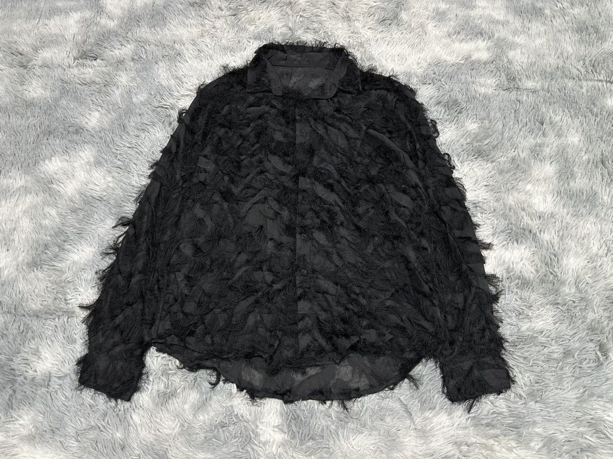 Japanese Brand 🔥Sick Y2K Japanese Black Fur Fringed Feather Shirt Goth Punk Size US XL / EU 56 / 4 - 1 Thumbnail