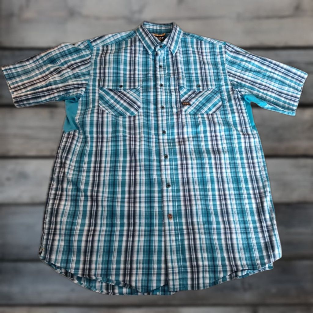 Ariat Ariat Rebar Button-Up Shirt Mens L Tall Plaid Multicolor Pocket Breathable EUC! Size US L / EU 52-54 / 3 - 1 Thumbnail