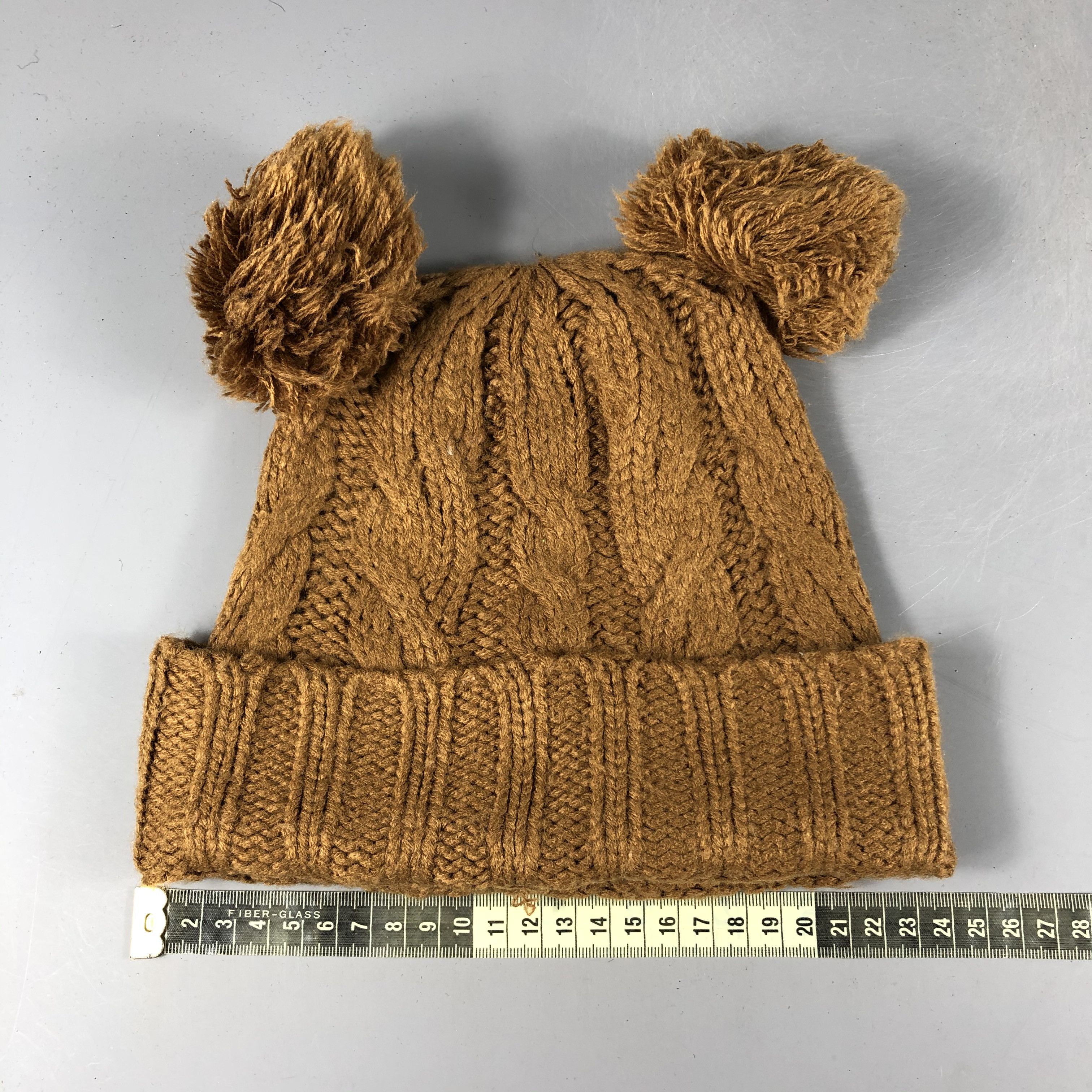 Vintage Cable knit PomPom Brown Beanie Snow Hat Snow Cap -D1149 Size ONE SIZE - 3 Thumbnail