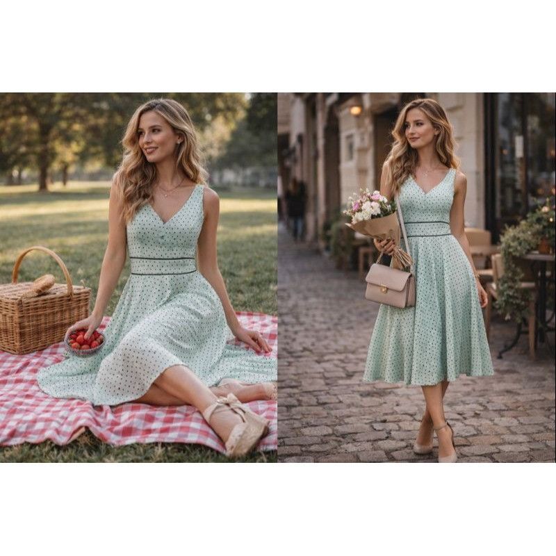 Donna Morgan Donna Morgan 100% Silk Polka Dot Fit & Flare Dress Mint Picn Size XL / US 12-14 / IT 48-50 - 1 Thumbnail