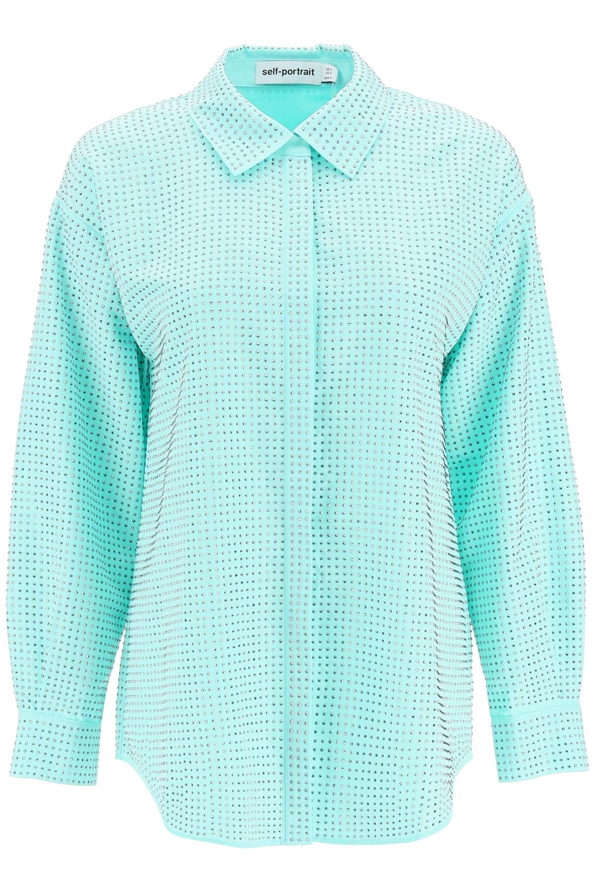 image of Self Portrait Rhinestone Taffeta Shirt in Mint, Women's (Size XS)