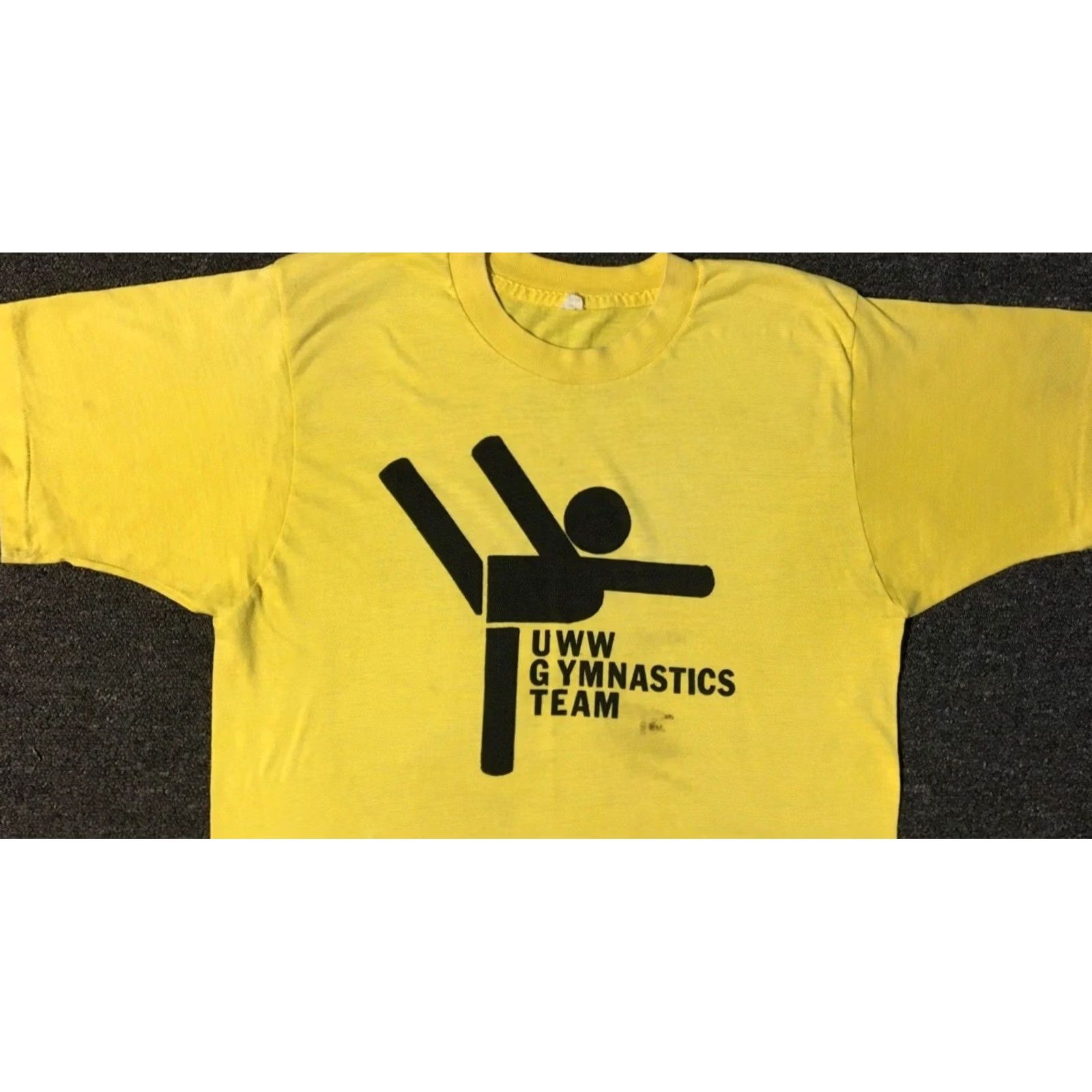 Vintage VINTAGE UWW Gymnastics Team Shirt S Yellow 90s Grunge College University Wisconsin-Whitewater Short Sleeve Crew Neck Graphic Tee Mens Size US S / EU 44-46 / 1 - 7 Thumbnail