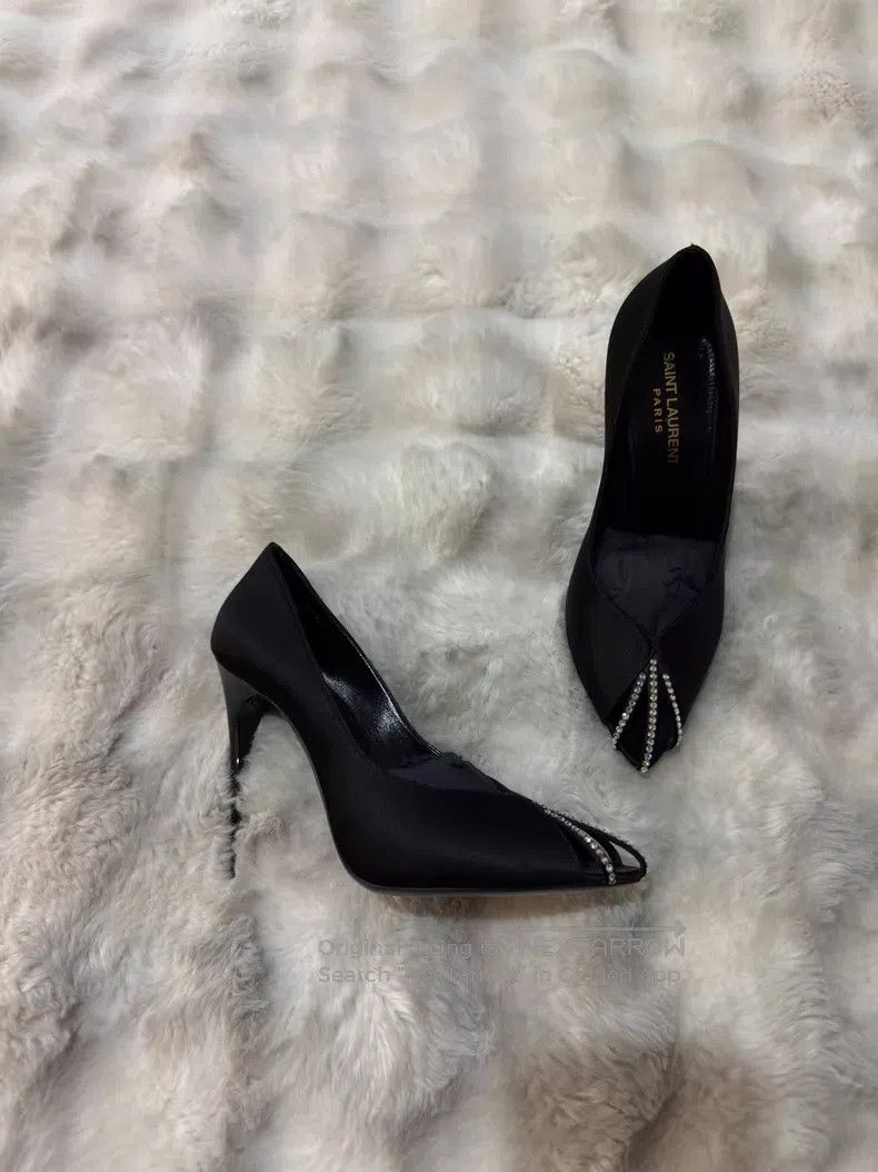 Saint Laurent Paris Saint Laurent Paris Crystal-Adorned Satin High-Heeled Shoe Size US 6.5 / IT 36.5 - 1 Thumbnail