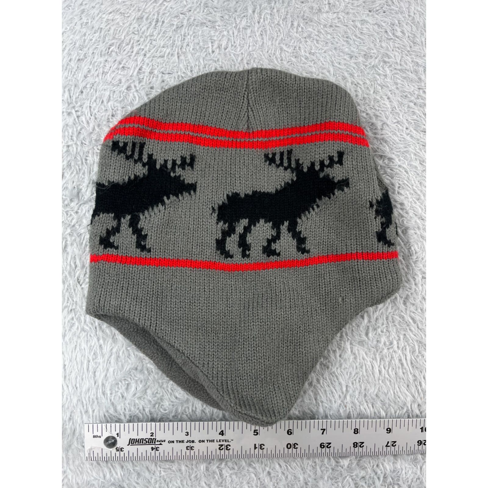 Vintage Moose Beanie Toque Adult One Size Gray Knit Lined Ear Flaps Acrylic Polyester Size ONE SIZE - 6 Thumbnail