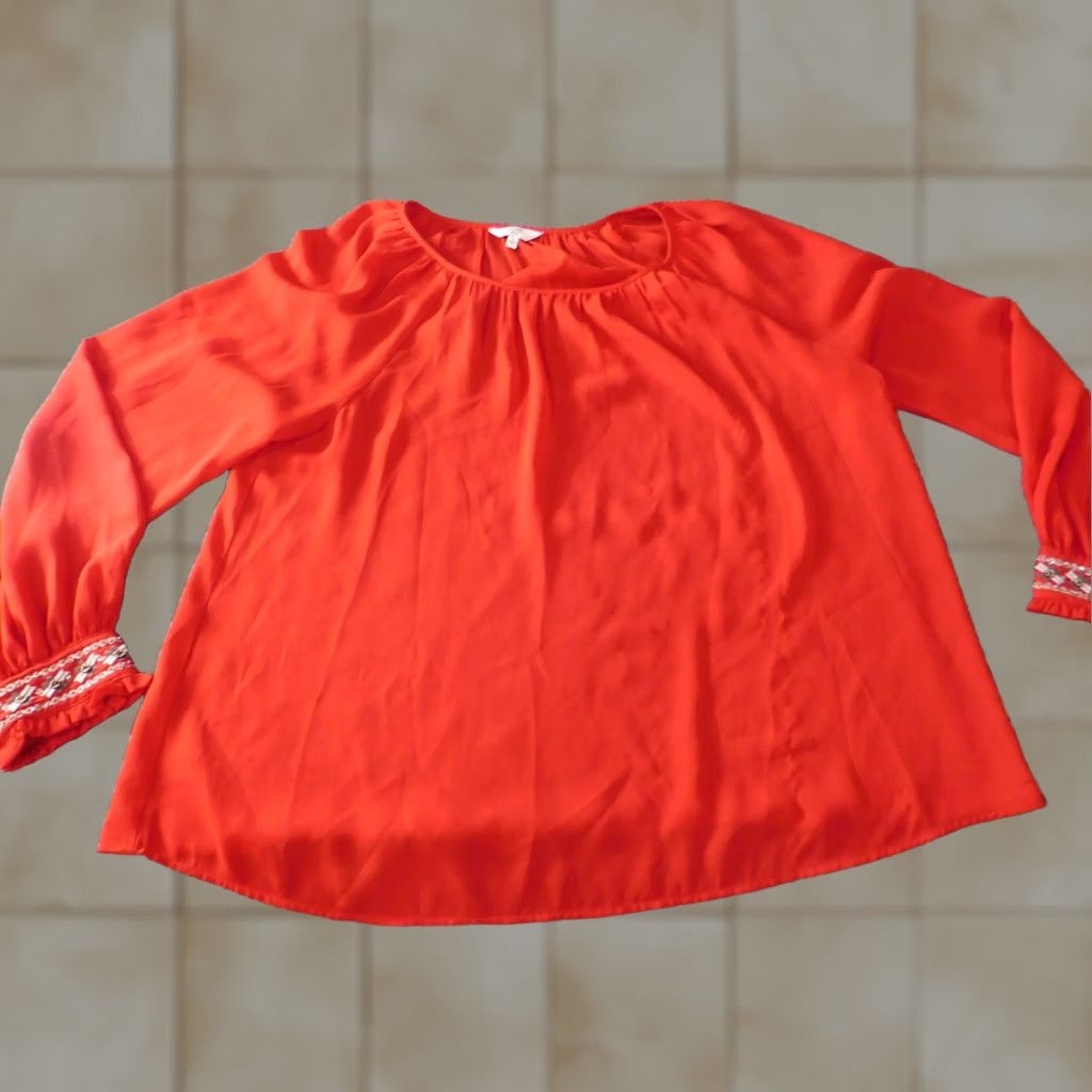Vintage Crown & Ivy Blouse S Women Red Crew Neck Knit Cotton Rayon Solid Long Sleeve Casual Stretch Regular, Basic, Pullover, Basic Style Size S / US 4 / IT 40 - 1 Thumbnail