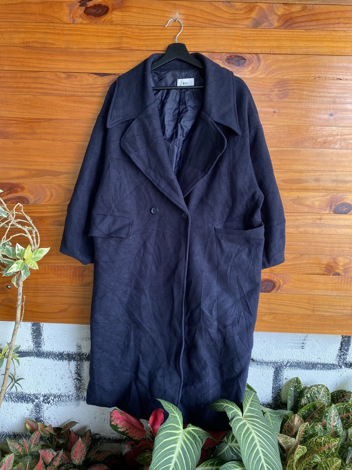 Japanese Brand RILI Tokyo Navy Blue Oversized Long Coat Japanese Minimalist Size ONE SIZE - 3 Thumbnail