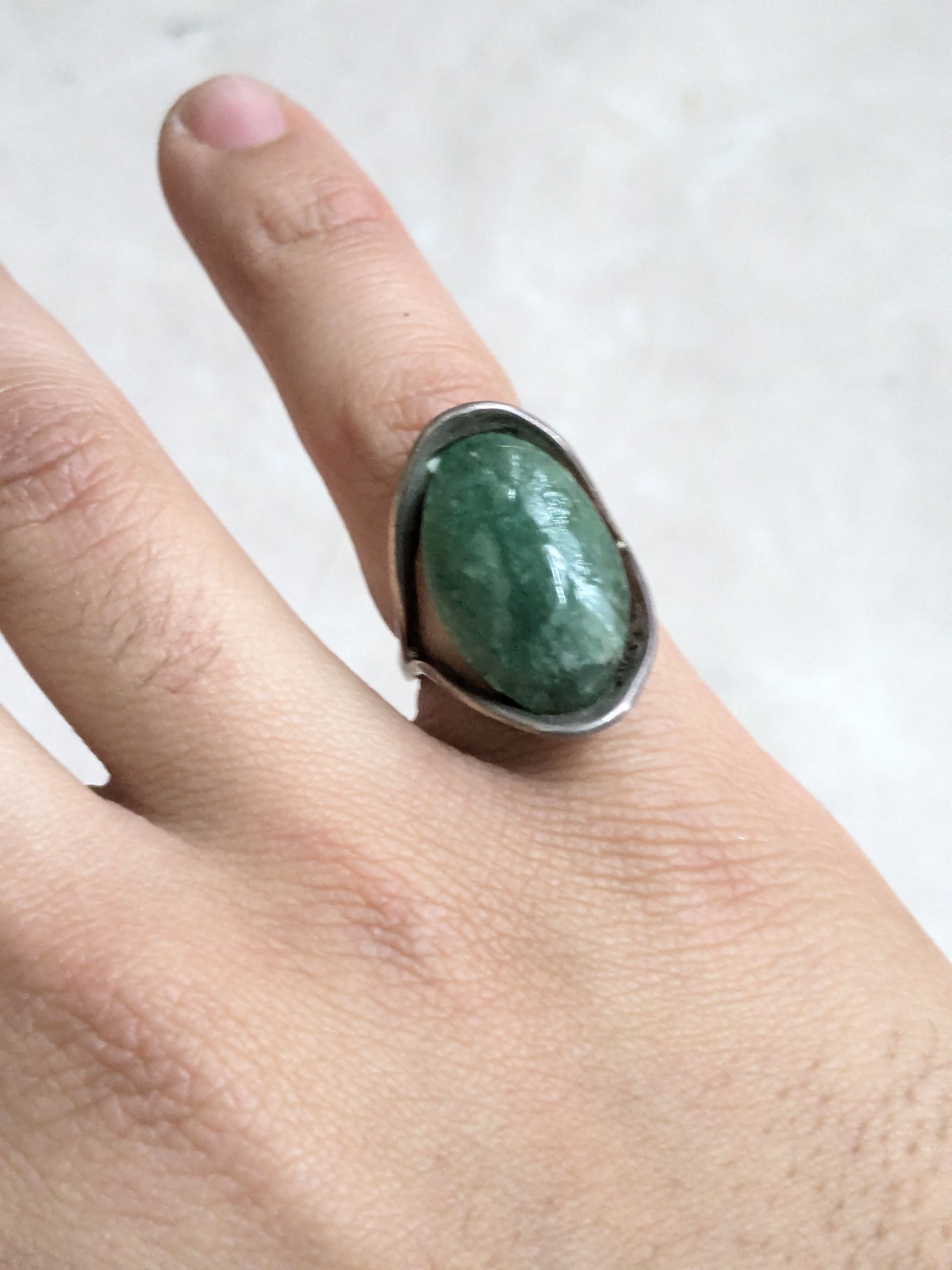 Sterling Silver Vintage Sterling Silver Ring Green Aventurine 5.75 Taxco Size ONE SIZE - 10 Thumbnail