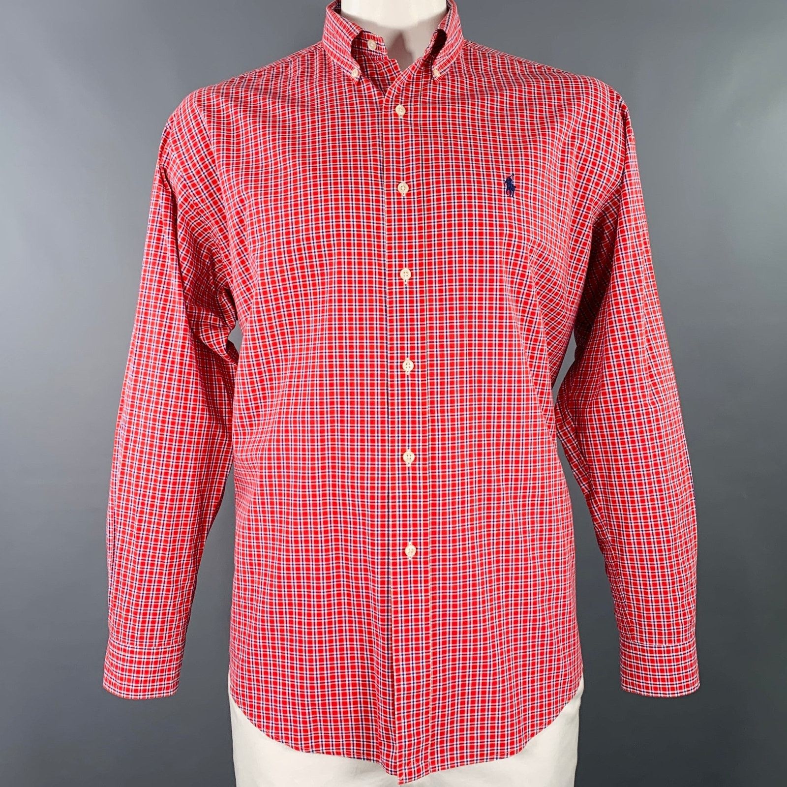 Ralph Lauren Red Blue Window Pane Cotton Button Down Long Sleeve Shirt Size US L / EU 52-54 / 3 - 1 Thumbnail