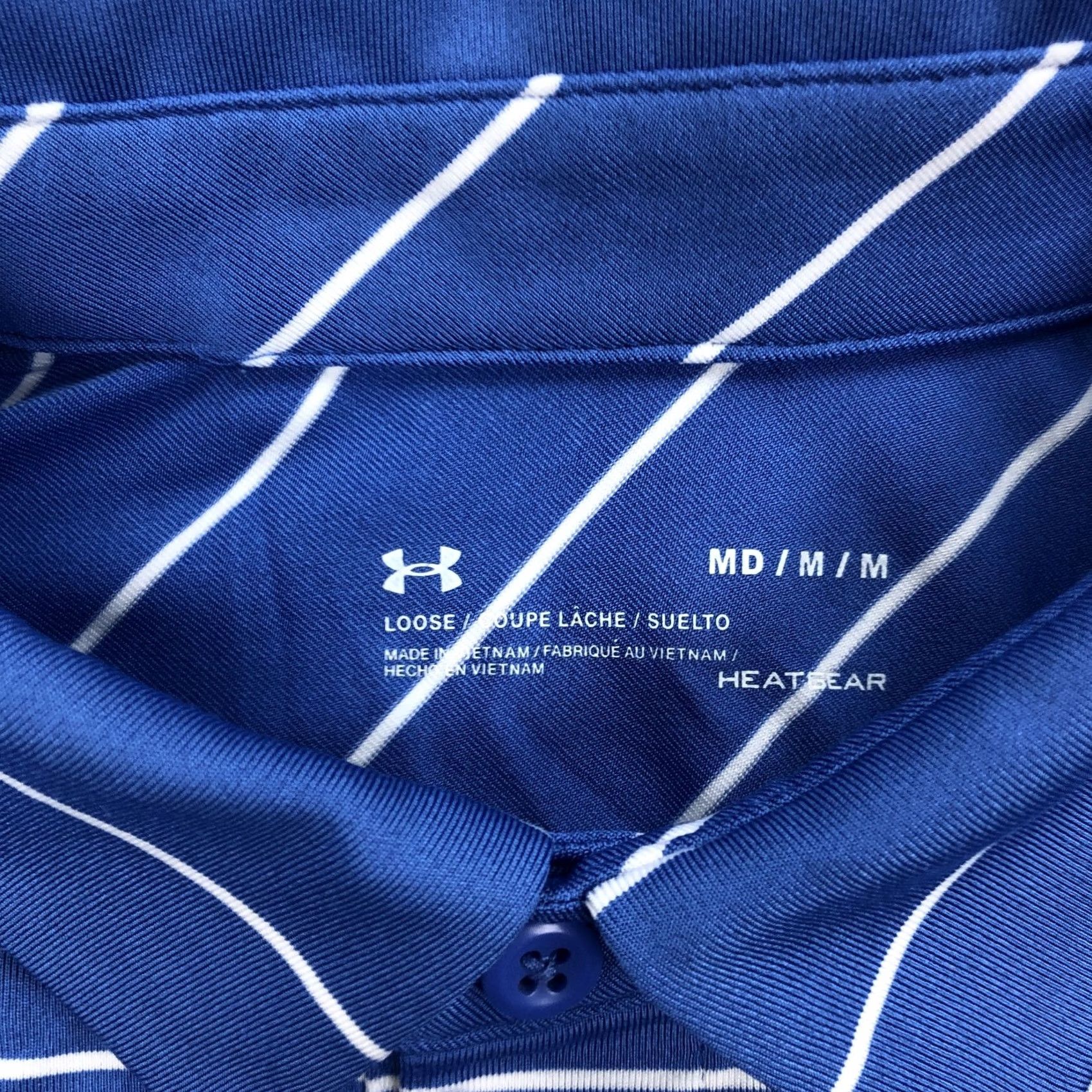 Under Armour Under Armour Men's MD M Blue Navy White Stripe HeatGear Polo Shirt Loose Fit Size US M / EU 48-50 / 2 - 4 Thumbnail