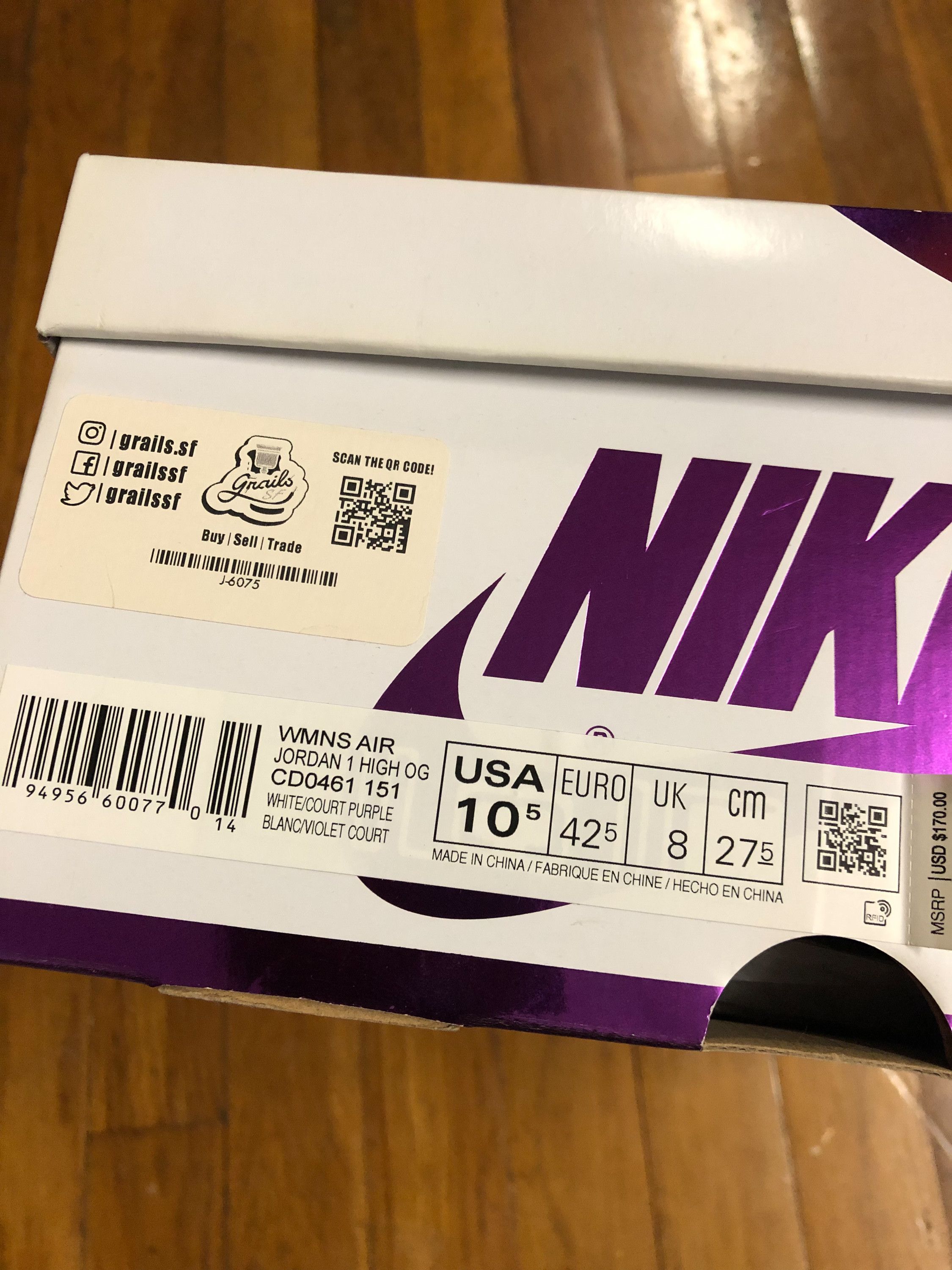 Nike *USED* WMNS Nike Air Jordan 1 High OG Court Purple szW10.5M9 Size US 9 / EU 42 - 10 Thumbnail