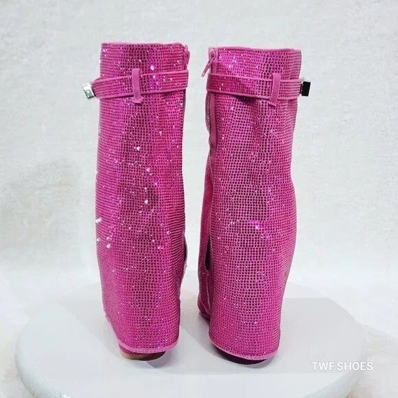 Other Betty Sparkling Pink Rhinestone Skirted Fold Over Calf Boots Size US 6 / IT 36 - 5 Thumbnail