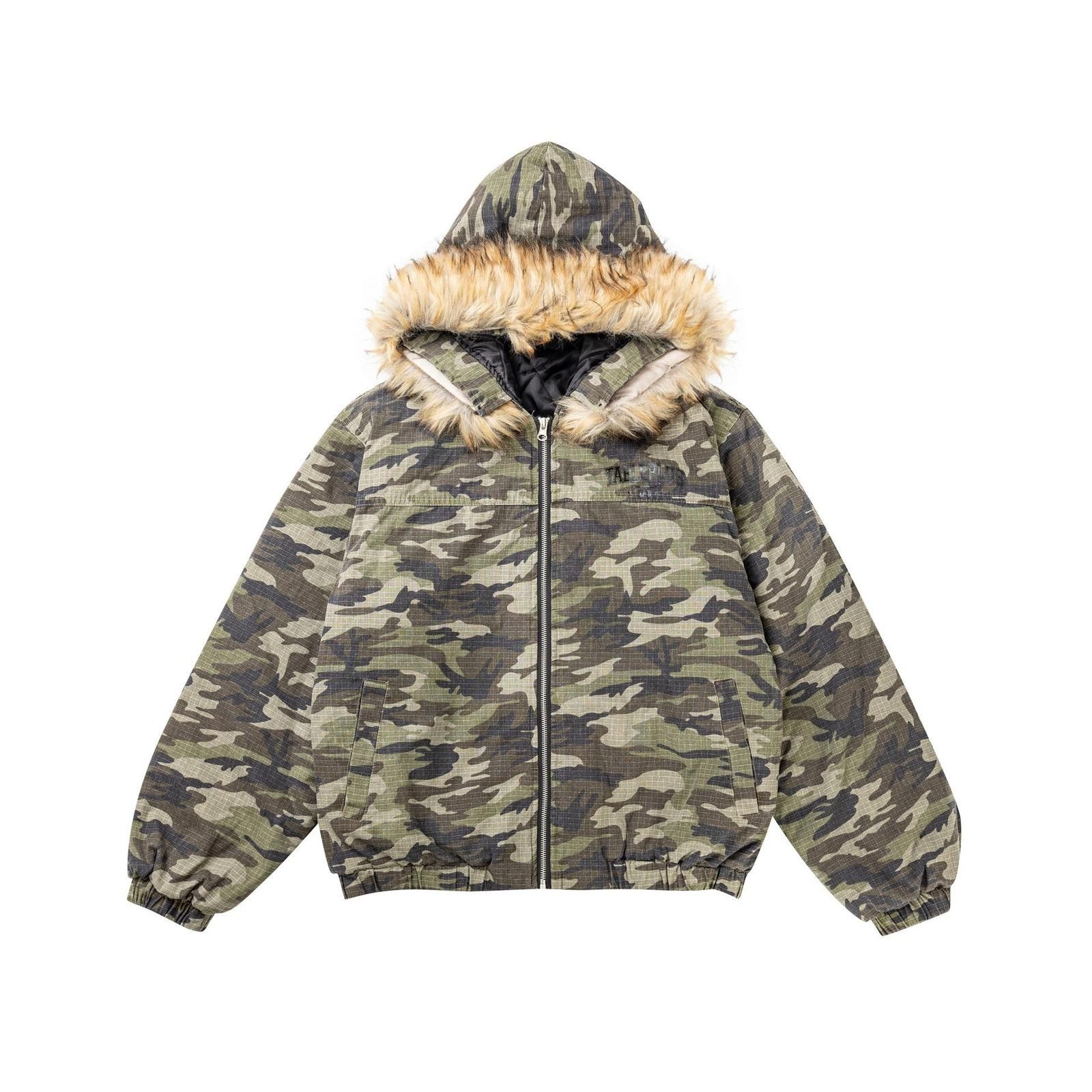 Japanese Brand Camouflage Puffer Jacket with Faux Fur Hood, Winter Coat Size US M / EU 48-50 / 2 - 1 Thumbnail