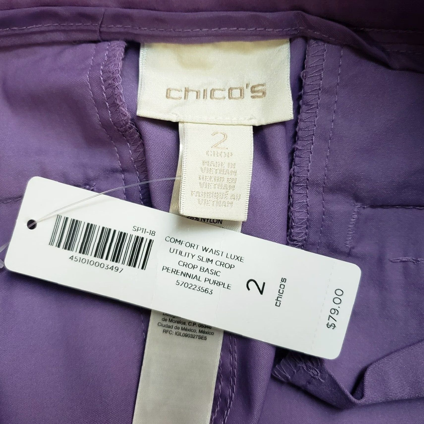 Vintage Chico's Womens Crop Pants Slim High Rise 24 Inseam Purple Cotton Blend Size 12 Cropped Pants Womens Size 34" / US 12 / IT 48 - 7 Thumbnail