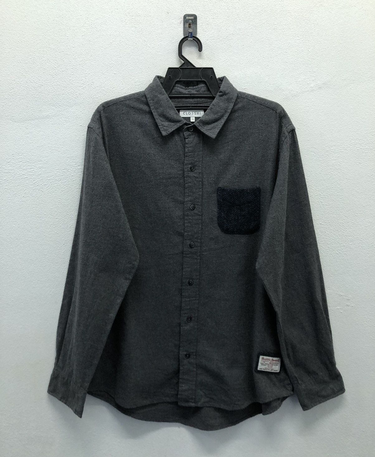 Vintage Closshi Harris Tweed Wool Long Sleeve Shirt ButtonUp