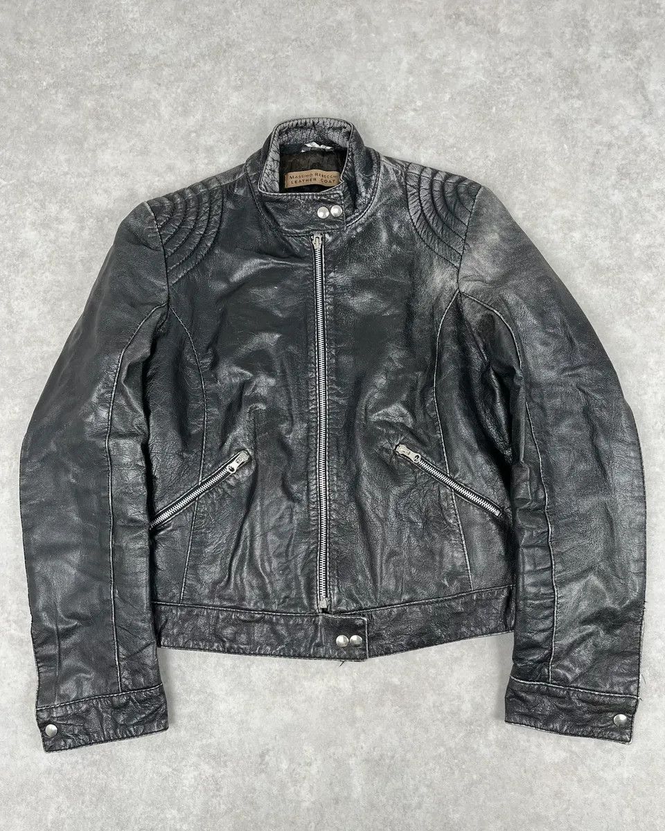 Vintage 2000s Massimo Rebecchi Biker Black Eroded Leather Jacket Size US S / EU 44-46 / 1 - 1 Thumbnail