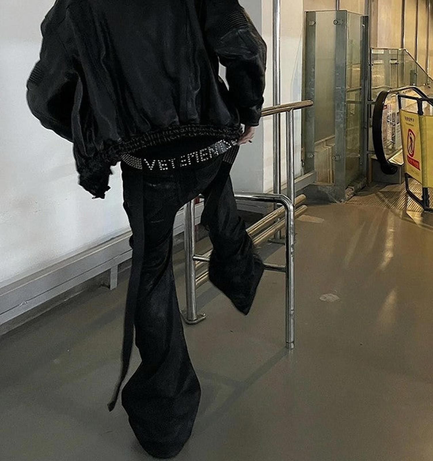 Japanese Brand Black Faux Leather Chunky Flared Pants Size US 33 - 3 Thumbnail
