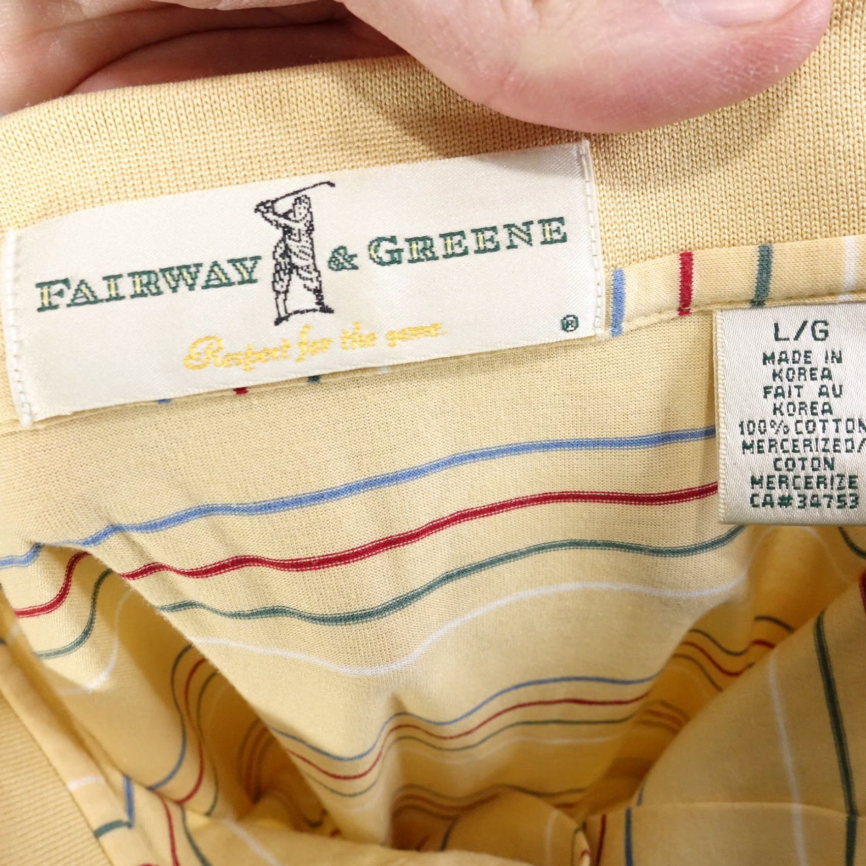 Vintage FAIRWAY & GREENE Yellow Striped Golf Polo Shirt Mens Size L Cotton Short Sleeve Size US L / EU 52-54 / 3 - 6 Thumbnail
