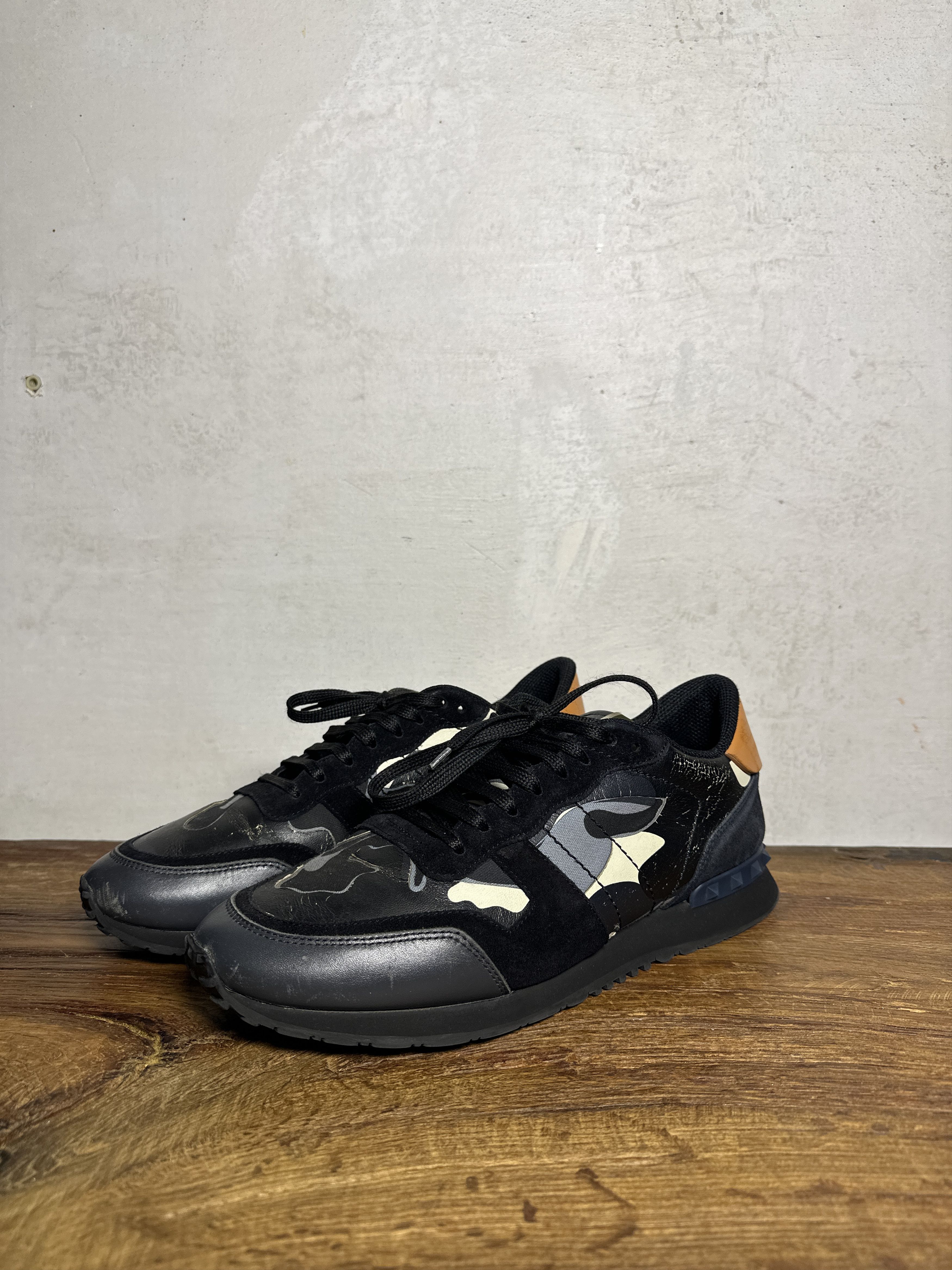 Valentino Valentino Black Canvas Leather Rockrunner Low Top Sneakers Size US 10.5 / EU 43-44 - 3 Thumbnail