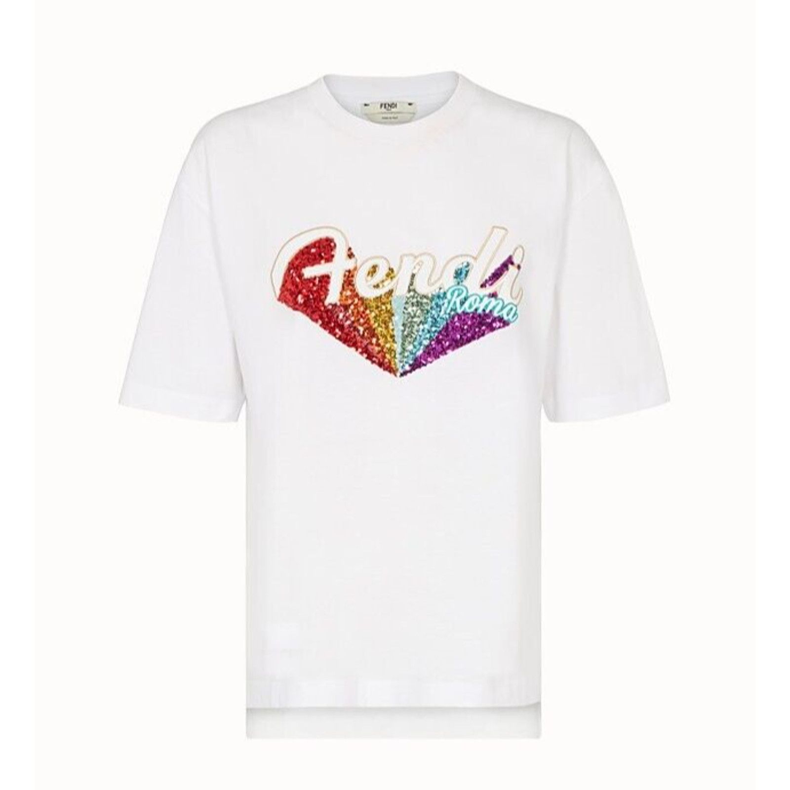 Fendi Fendi White Short Sleeve Rainbow Sequined Fendi Roma Tee L Size L / US 10 / IT 46 - 1 Thumbnail