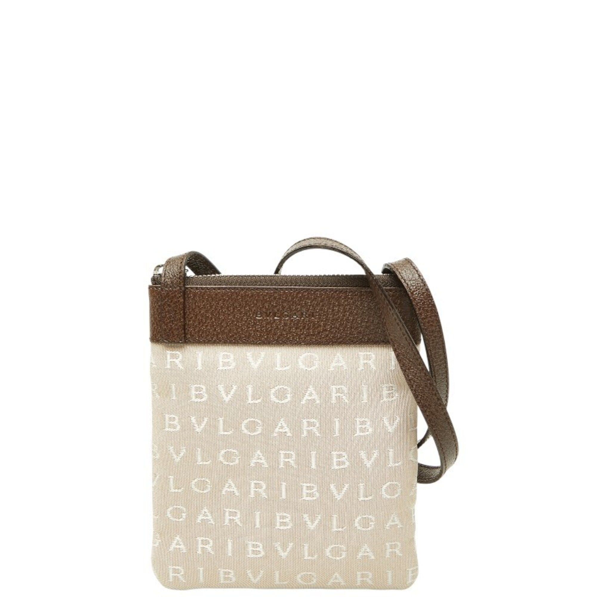 Bvlgari Bulgari Logomania Shoulder Bag Pochette Beige Brown Canvas Leather Women's BVLGARI Size ONE SIZE - 1 Thumbnail