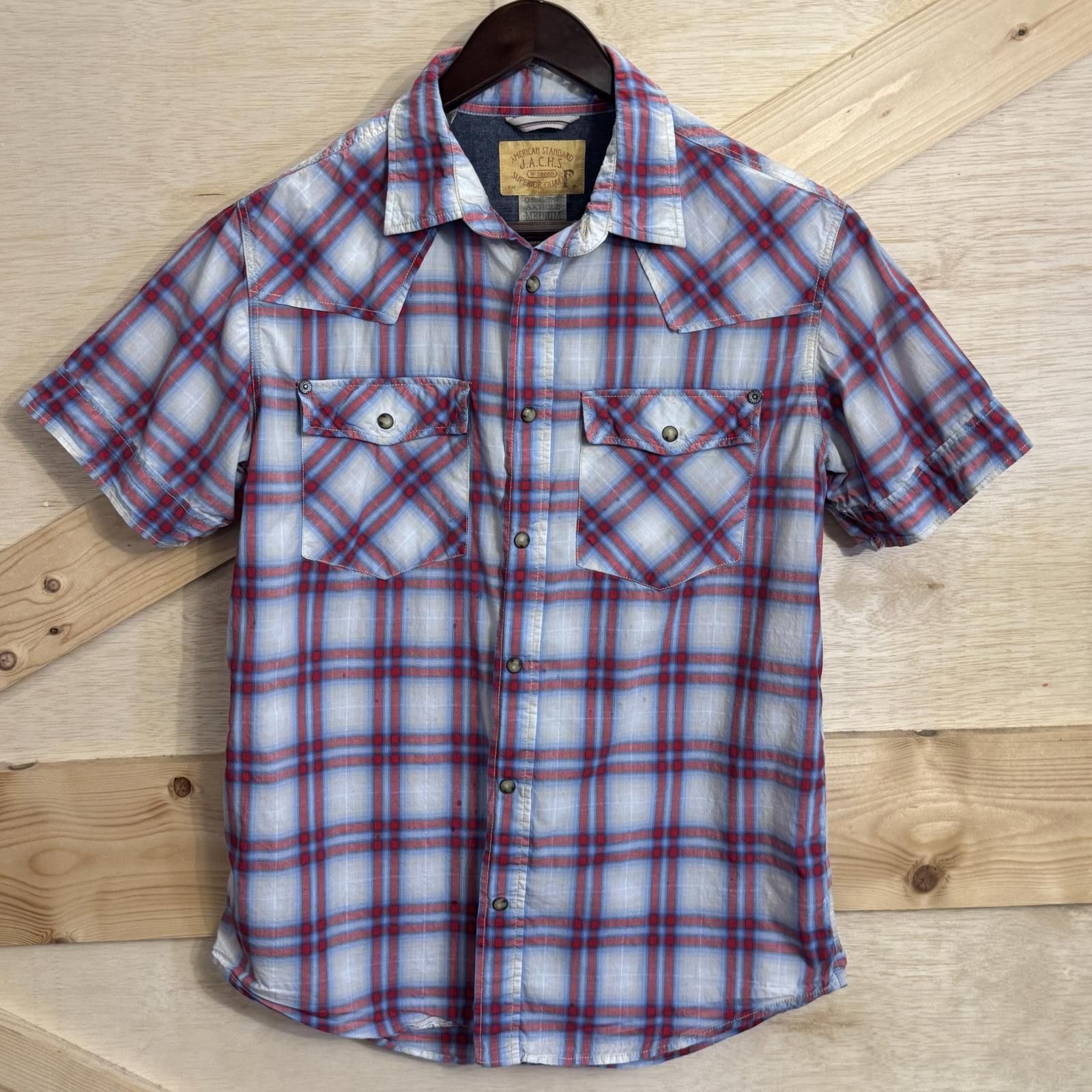 Designer American Standard Mens Med Short Sleeve Plaid Cowboy Western Size US M / EU 48-50 / 2 - 1 Thumbnail