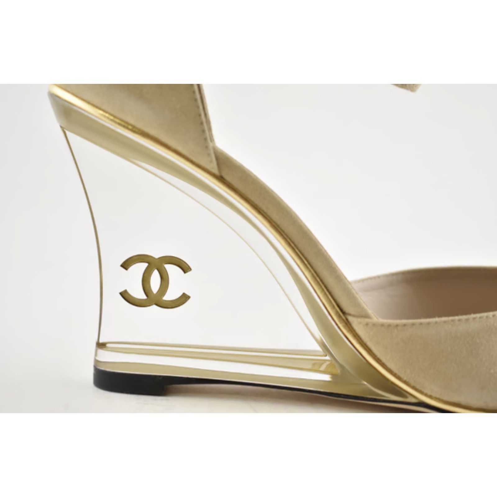Chanel 20S Suede CC Mules Ankle Strap Sandal Wedge Heel Pump 42 Size US 12 / IT 42 - 2 Thumbnail