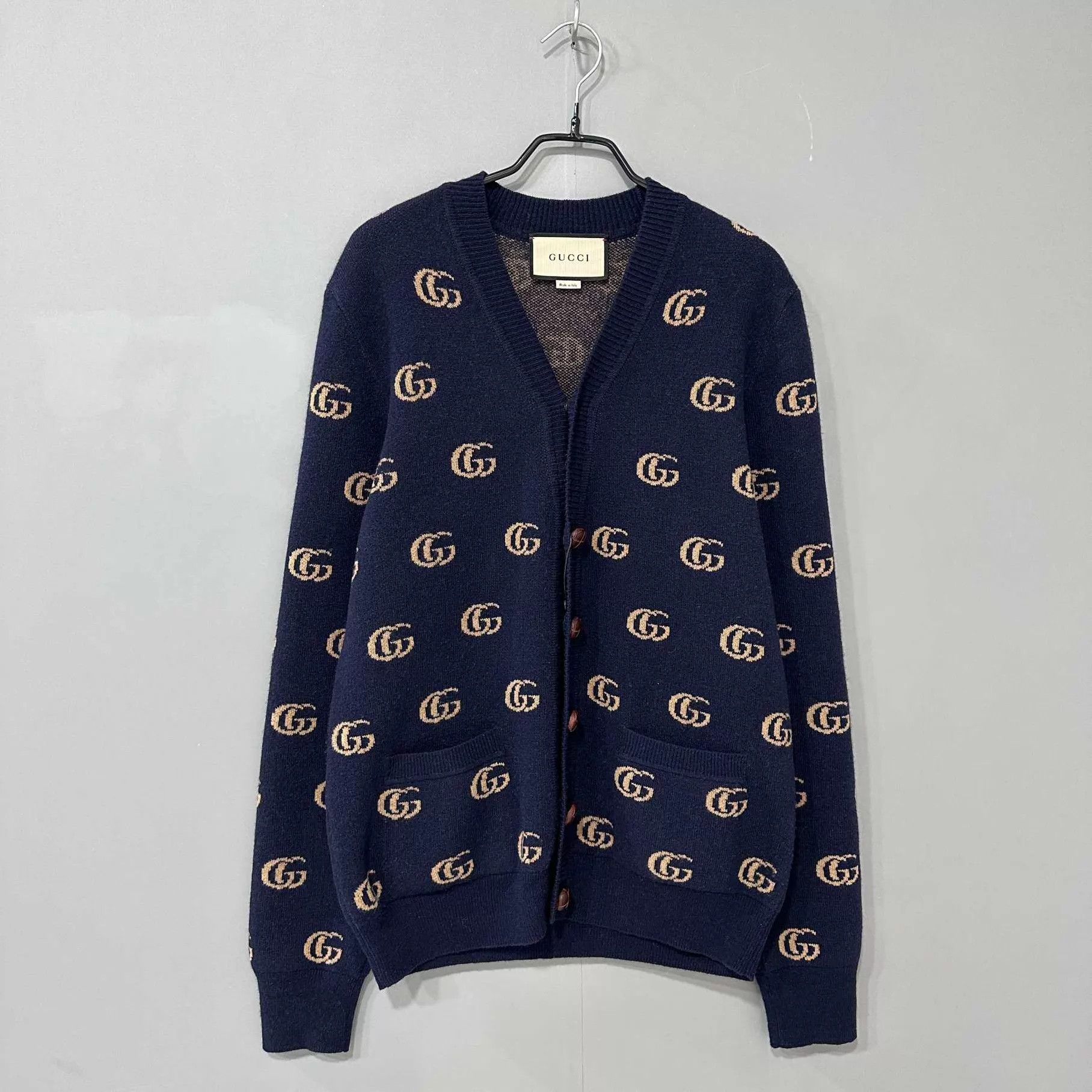 Gucci GUCCI Blue Full Print Double G Knit Cardigan M Size US M / EU 48-50 / 2 - 1 Thumbnail