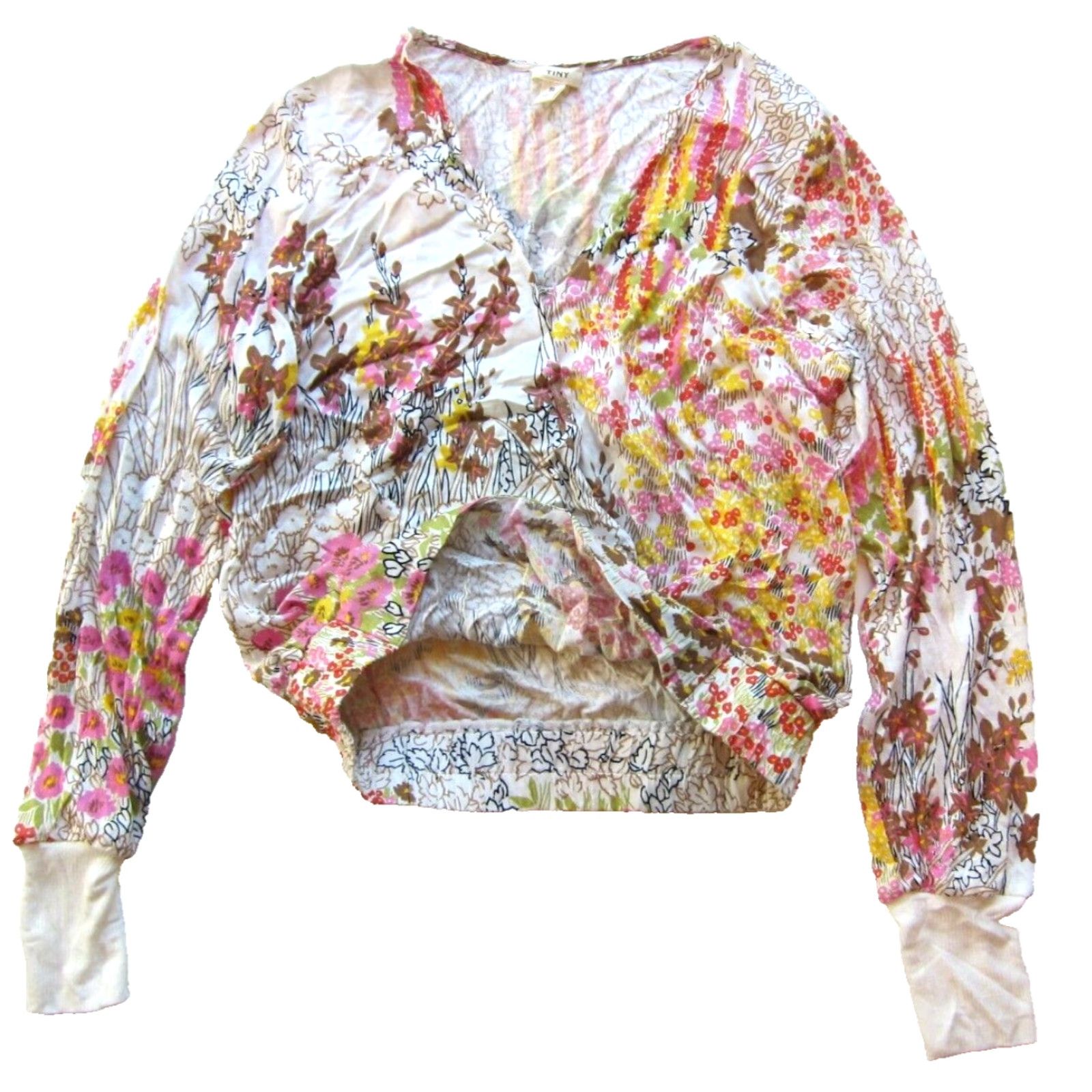 Anthropologie VINTAGE TINY Anthropologie Blouse (Small) Pink Floral V-Neck Long Sleeve Rayon Wrap Shirt Womens Size S / US 4 / IT 40 - 3 Thumbnail