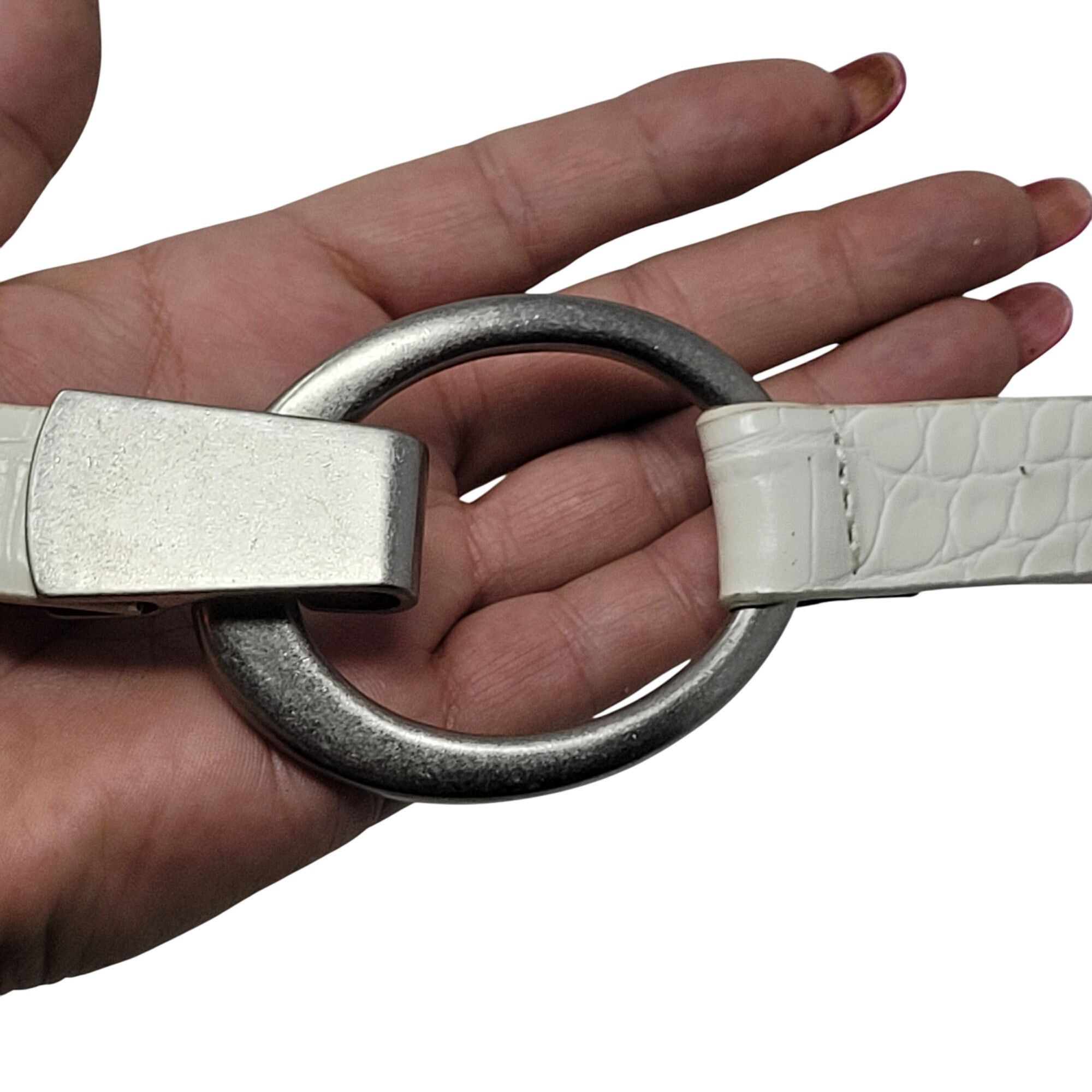 Vintage Vtg White Genuine Leather Crocodile Embossed Belt M Silver A Size ONE SIZE - 2 Thumbnail