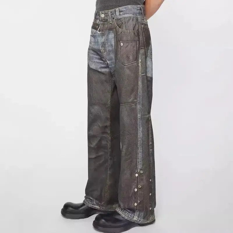 Japanese Brand Retro loose print patchwork micro flared jeans Size US 32 / EU 48 - 2 Thumbnail
