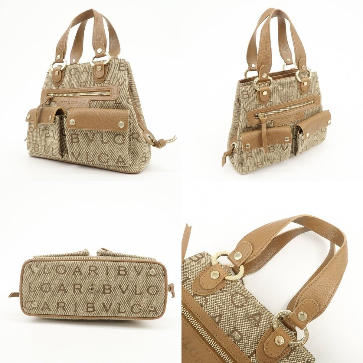 Bvlgari Bvlgari Logo Mania Canvas & Leather Satchel Tan Size ONE SIZE - 3 Thumbnail