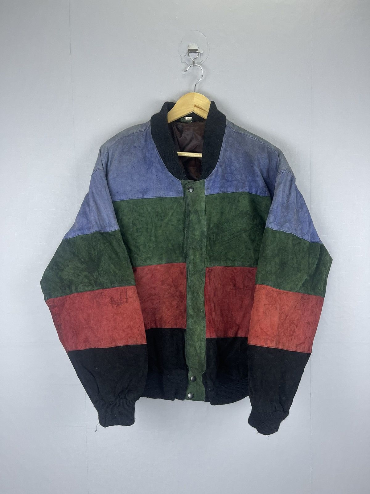 Vintage Color Block Striped Leather Jacket