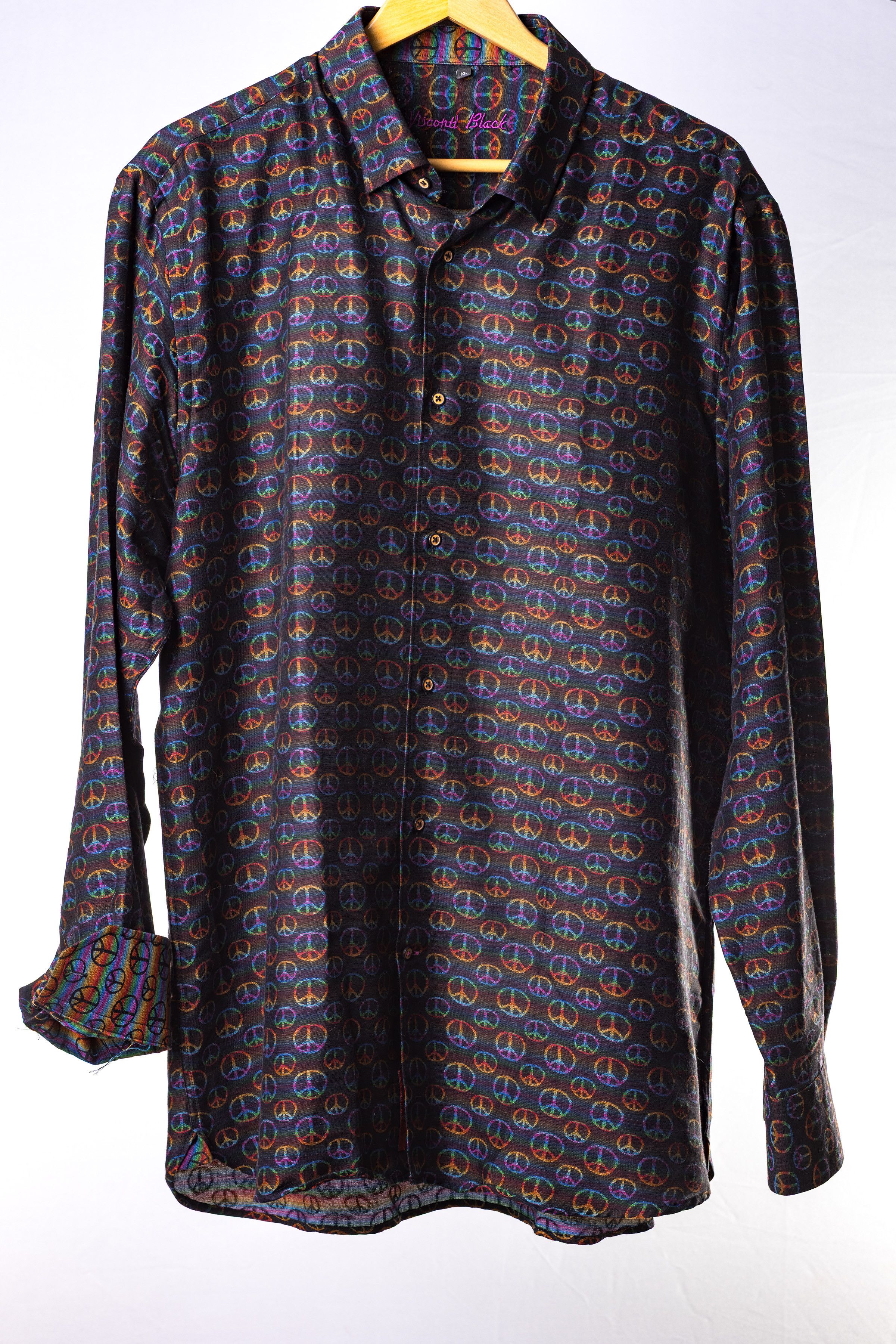 Luchiano Visconti Visconti “Peace” Dress Shirt – XL, Rainbow Contrast Cuffs Size US XL / EU 56 / 4 - 1 Thumbnail