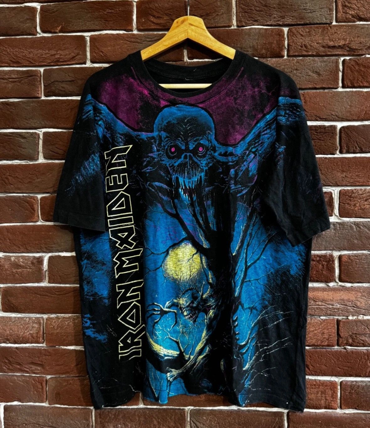 Vintage Vintage 90s Iron Maiden Fear Dark All Over Print Band Tee XL Size US L / EU 52-54 / 3 - 1 Thumbnail
