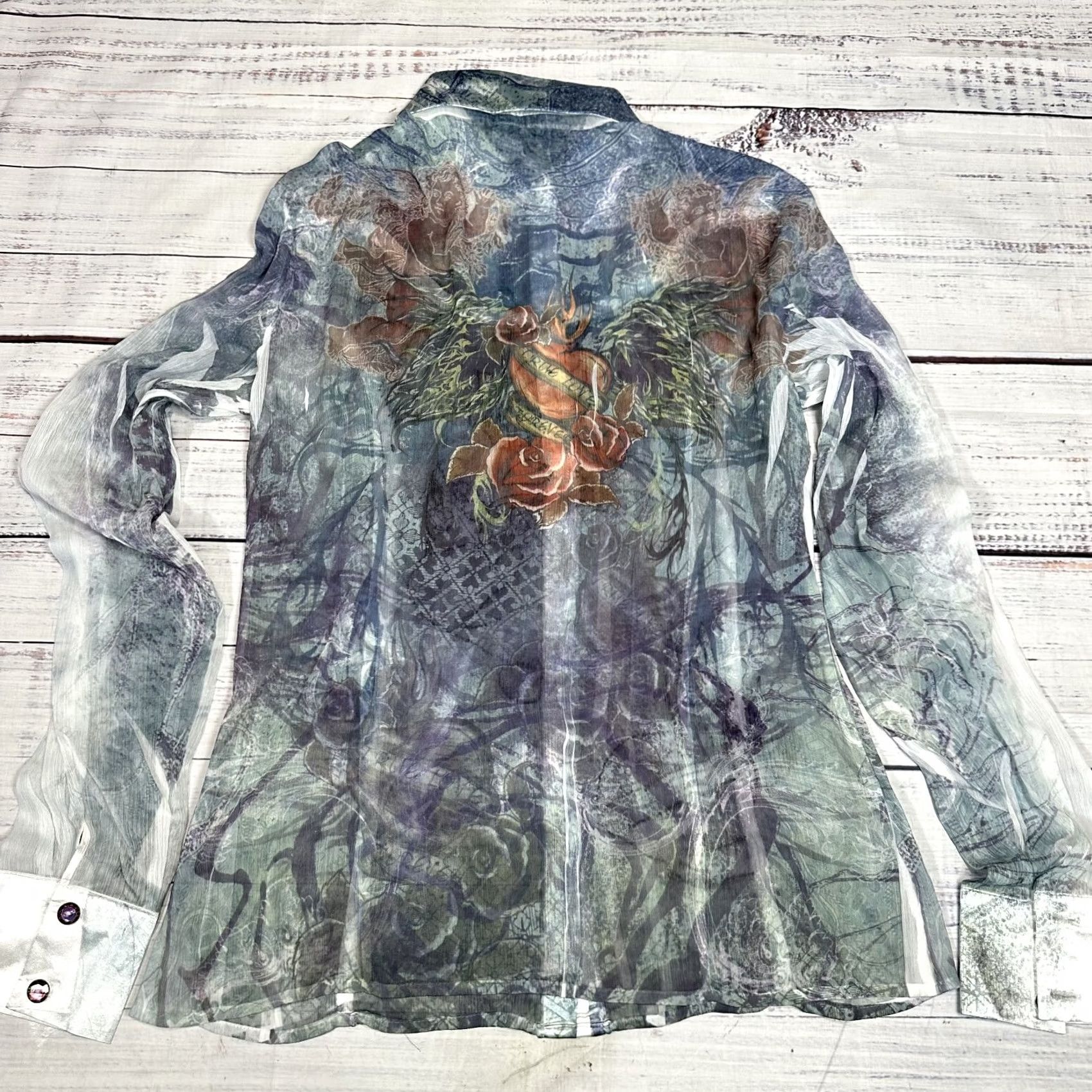Vintage VINTAGE Spy Zone Exchange Women's Shirt Blue M Sheer Rhinestones Embroidered Long Sleeve Size M / US 6-8 / IT 42-44 - 3 Thumbnail