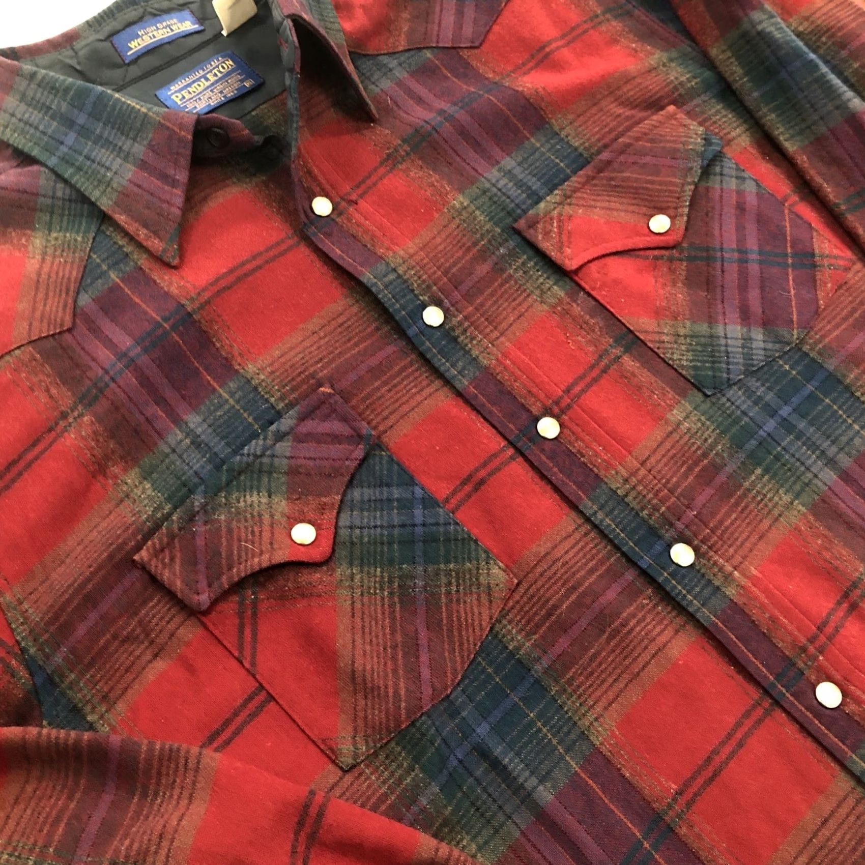 Pendleton VINTAGE Pendleton Shirt Mens XL Red Plaid Wool Pearl Snap Western Wear Button-Up Shirt Size US XL / EU 56 / 4 - 2 Thumbnail