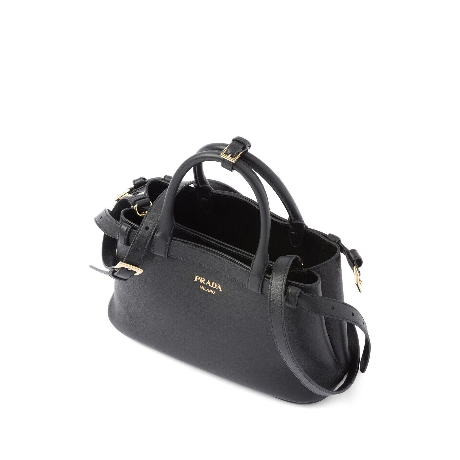 Prada PRADA Buckle Small Black Leather Double Belted Handbag New Size ONE SIZE - 3 Thumbnail
