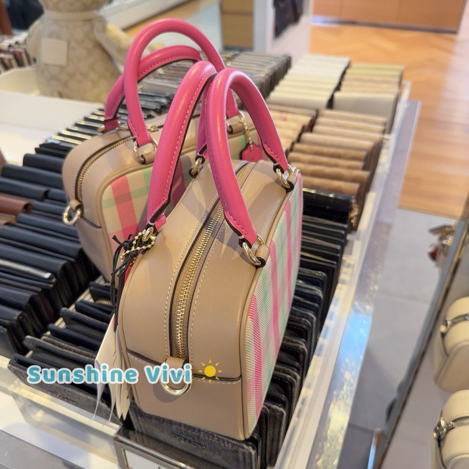 Coach NWT COACH Satchel Crossbody Bag With Plaid Gold/Pink cbi90 Size ONE SIZE - 10 Thumbnail