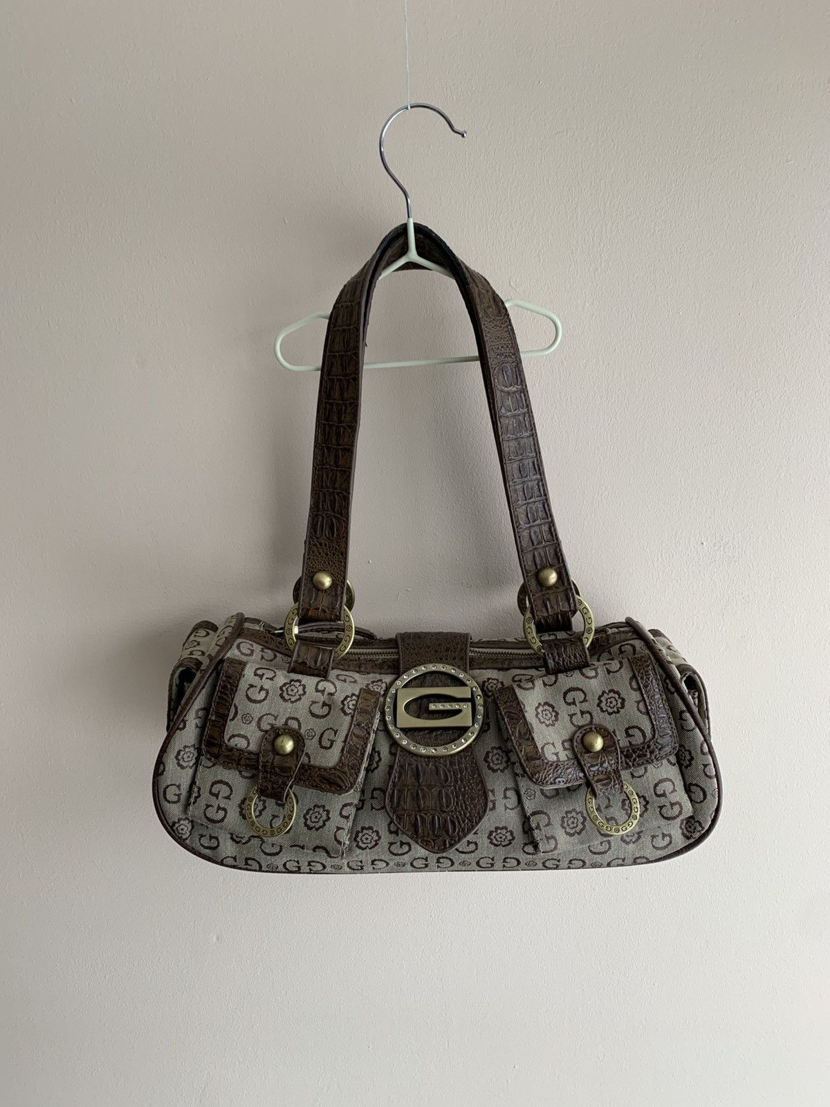 Guess Vintage Guess Monogram Beige Faux Python Leather Handbag Size ONE SIZE - 1 Thumbnail