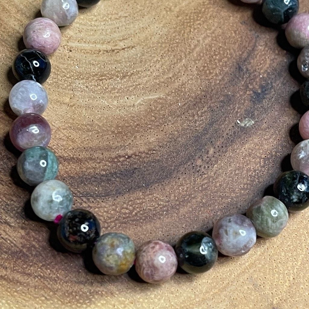 Other Pink Green Black Tourmaline beaded stretch bracelet ONE NEW reiki meditation crystal healing 6mm Size ONE SIZE - 9 Thumbnail