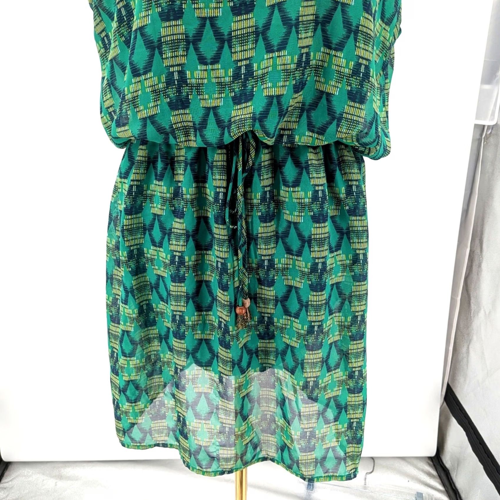 Vintage Bongo Dress Geometric Print Chiffon Boho Cutout Neck XL Women Green Size XL / US 12-14 / IT 48-50 - 7 Thumbnail