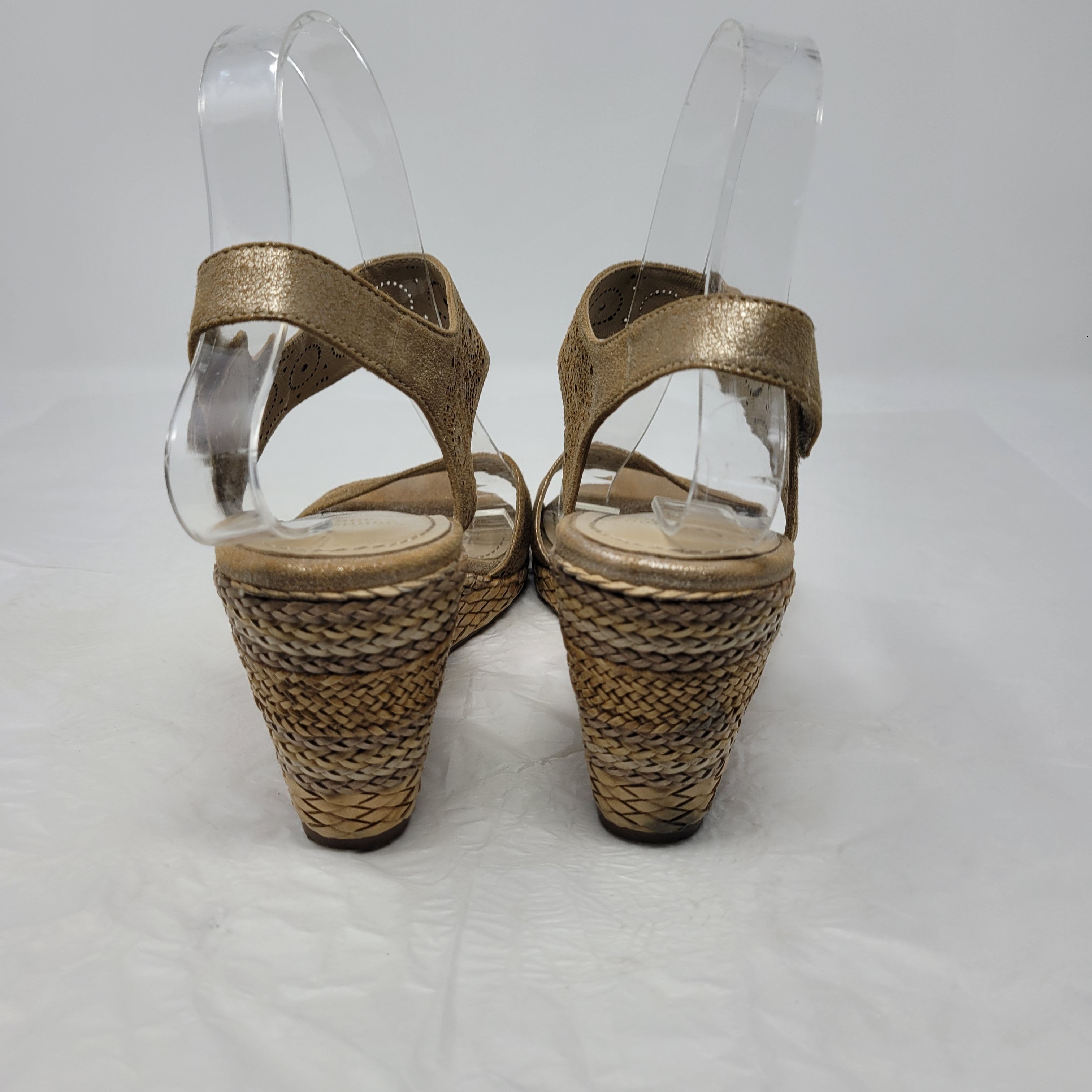 Johnston & Murphy Leather Gold Metallic Georgiana Wedge Sz 8 Espadrille Boho Size US 8 / IT 38 - 5 Thumbnail
