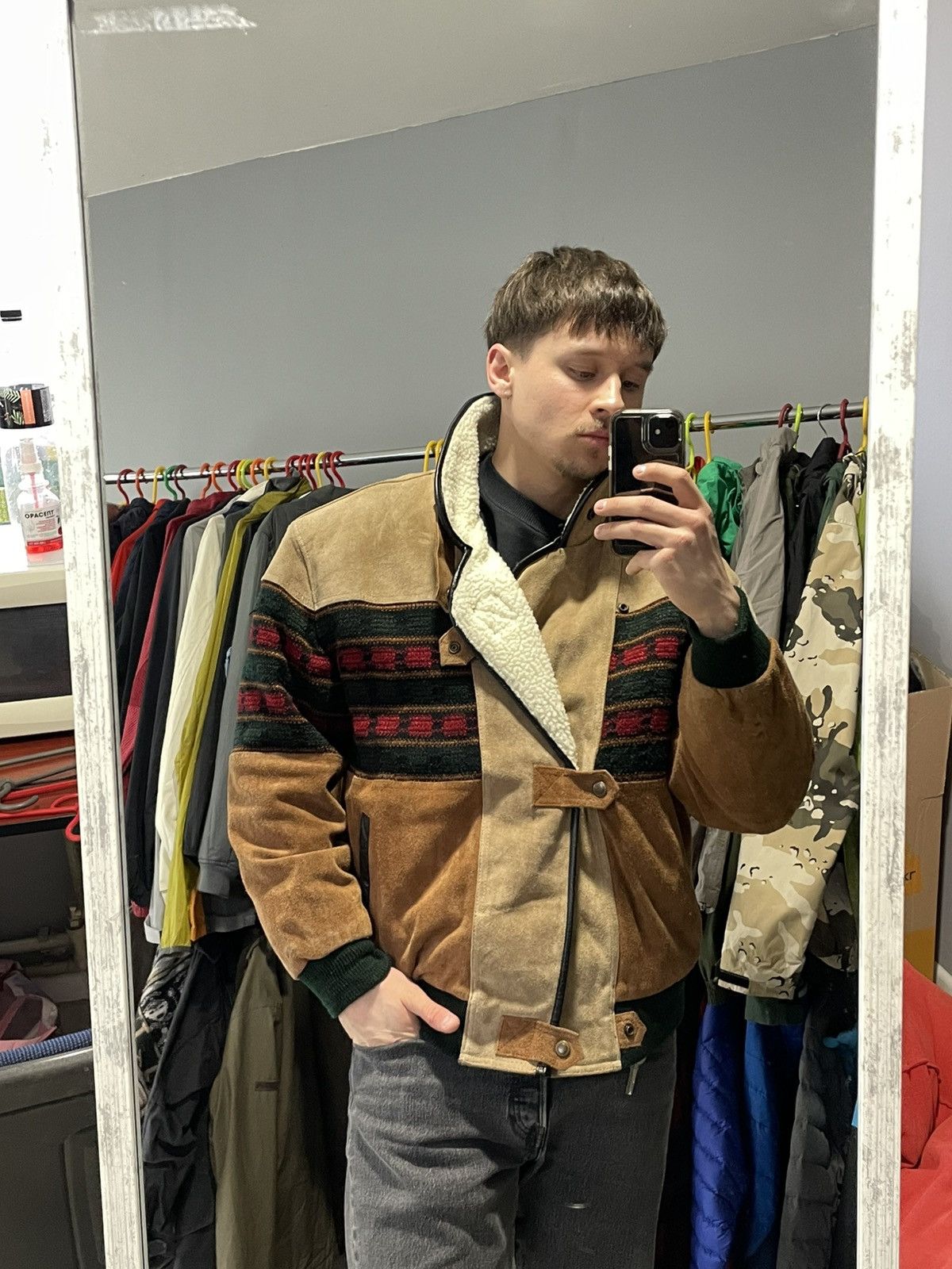 Vintage C&A Navajo Aztek Print jacket sheep skin suede Size US M / EU 48-50 / 2 - 11 Thumbnail